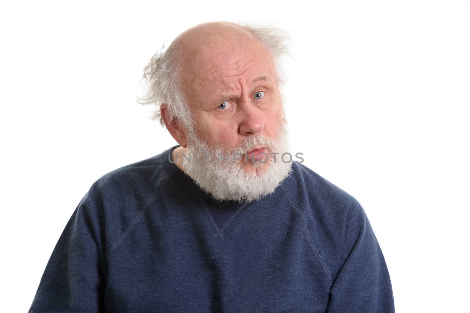 Puzzled senior man portrait isolated on white by starush