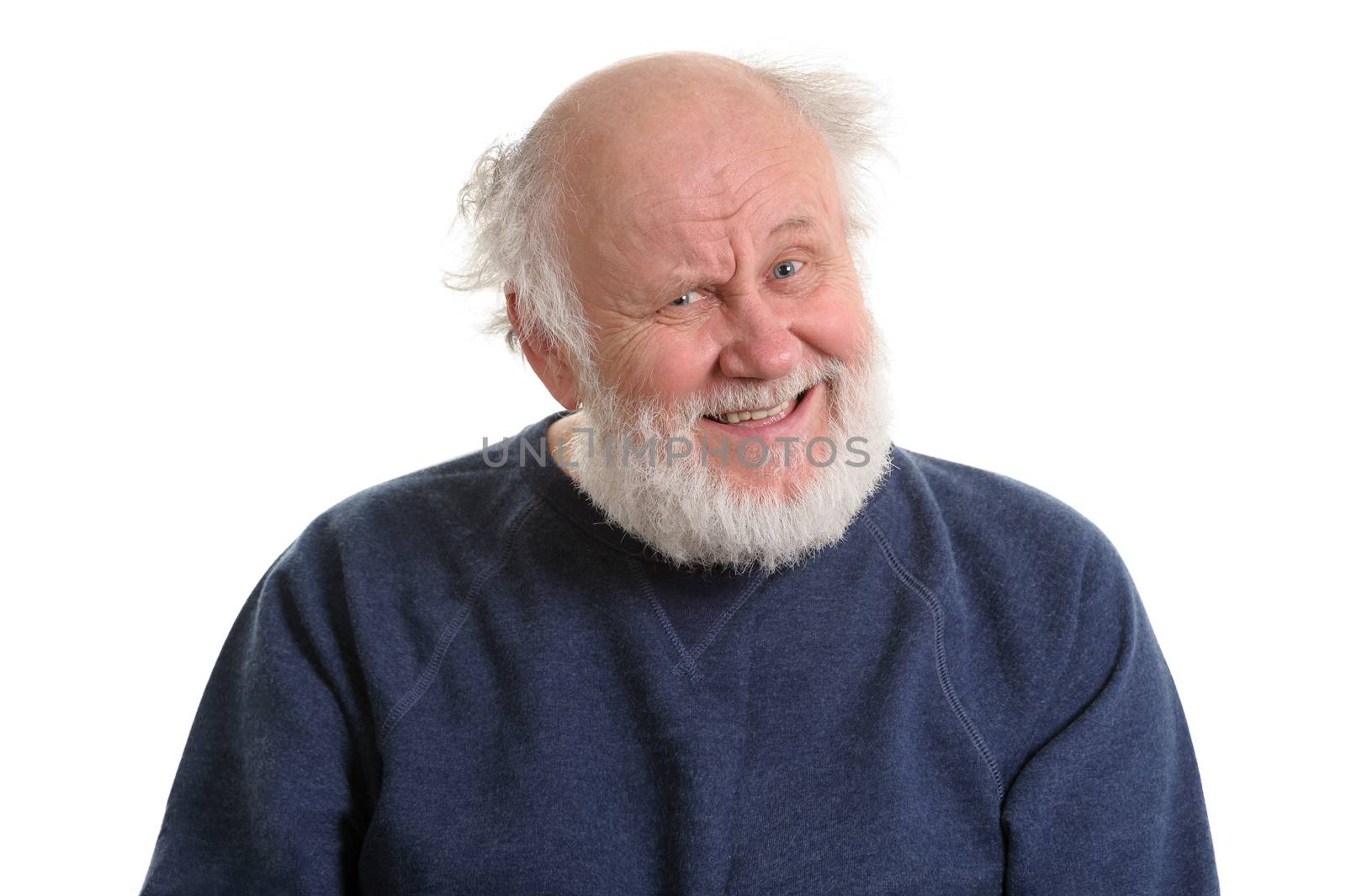 portrait of sarcasticly laughing senior man, isolated on white by starush