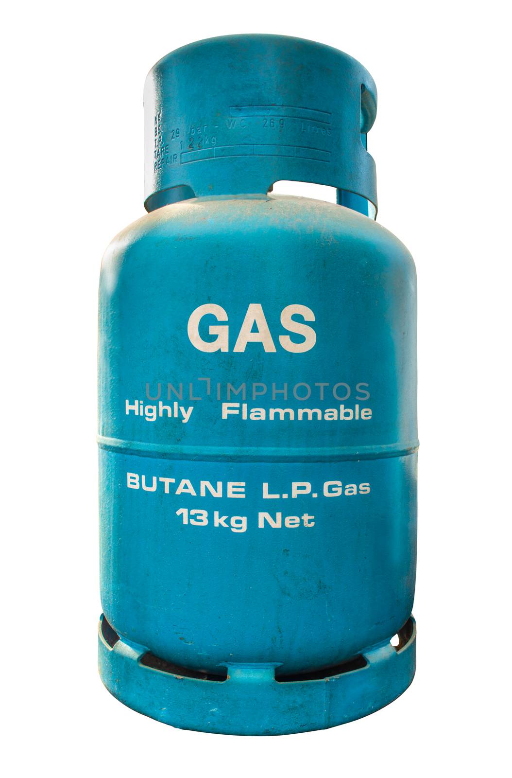 Blue Grungy Liquefied Petroleum Gas (LPG) Cylinder On A White Background