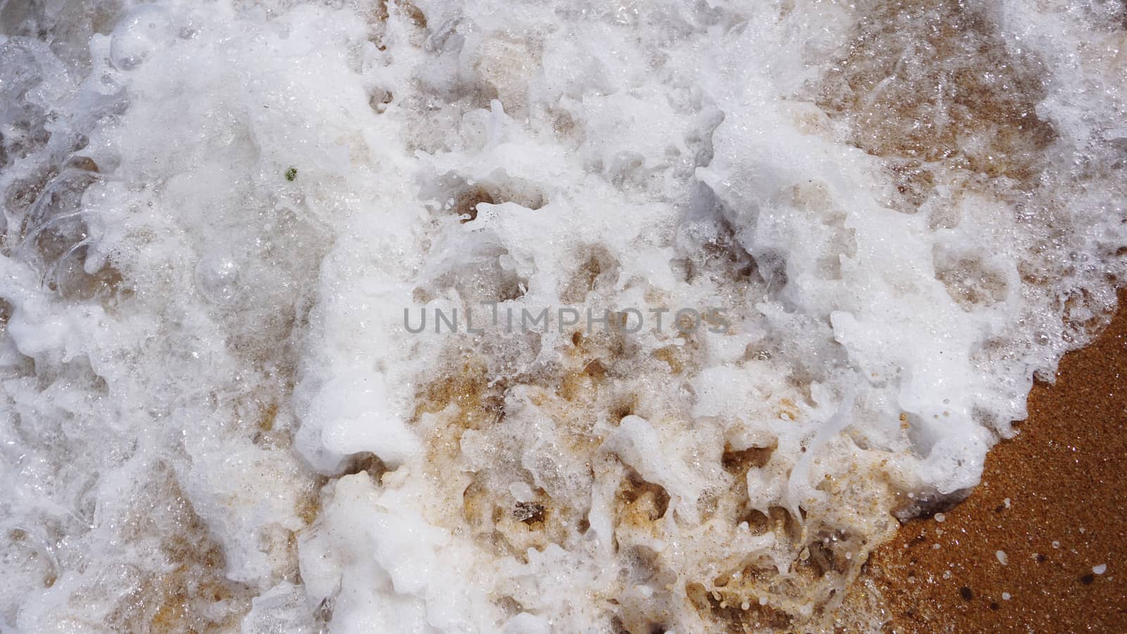 Soft wave of ocean on sandy beach, copy space, background. Ocean water nature, beach relax. Summer sea vacation