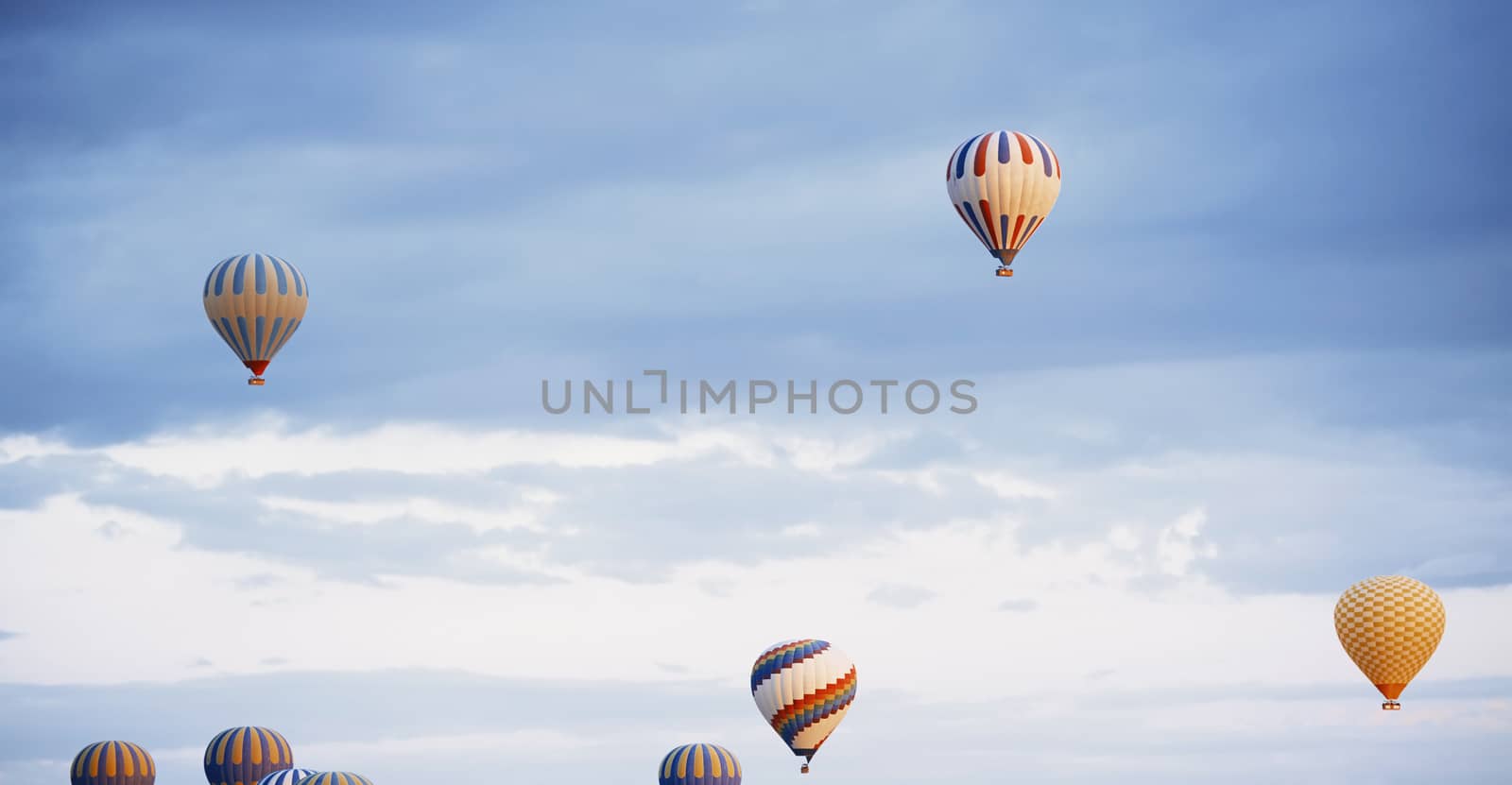 Group of air balloons flying in the sky by Novic