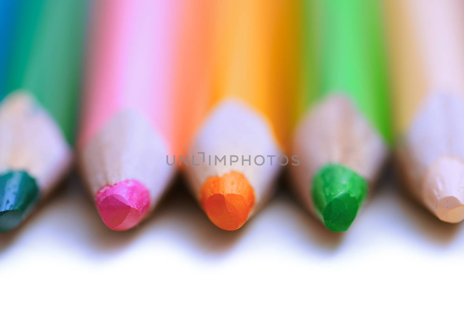 Colorful pencils in a row. Close-up
