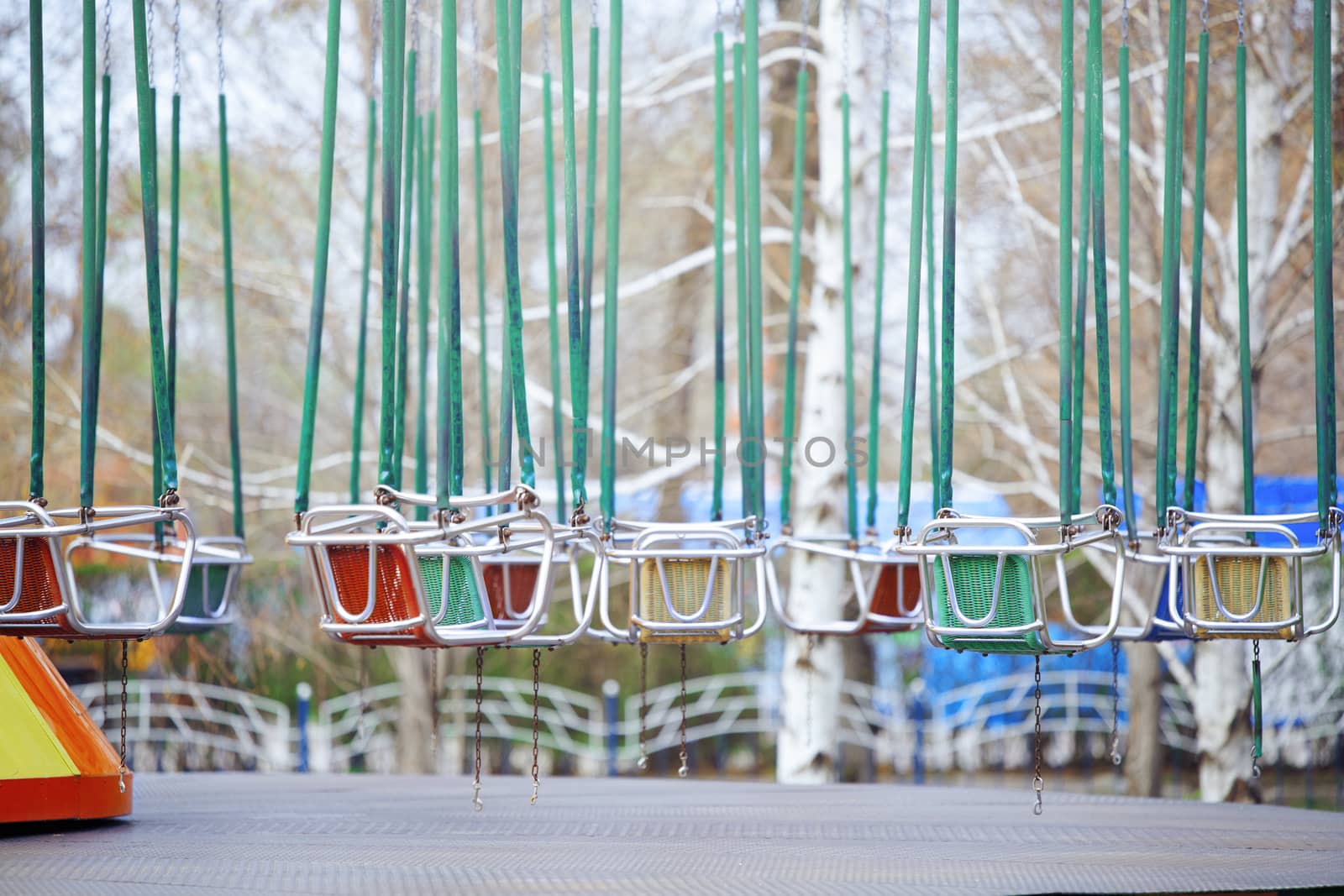 Empty chain swing in amuzement park