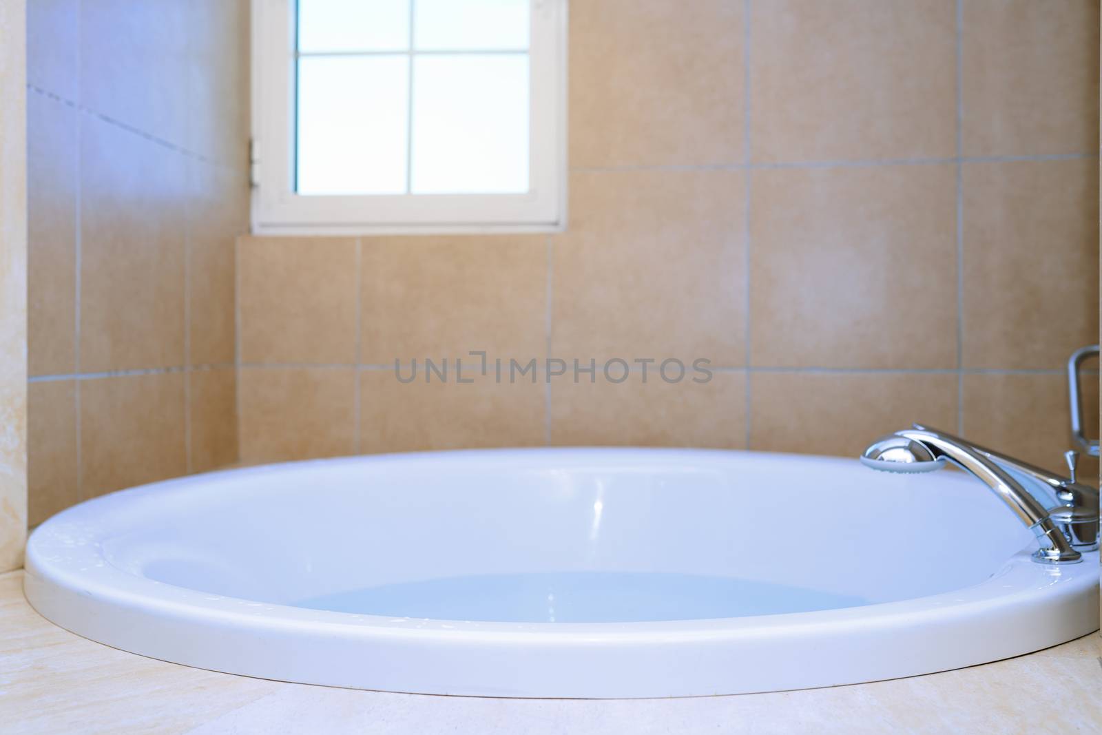 Modern bathtub full of water by Novic