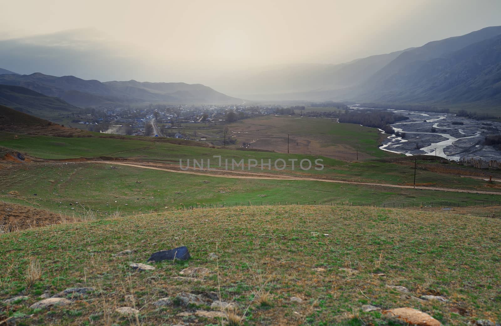 Mountain village in the mountain valley