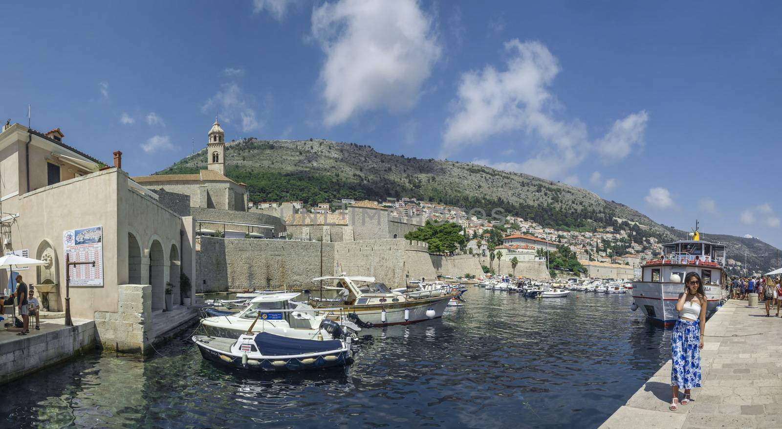 Dubrovnik, Croatia - 07. 13. 2018. Panoramic view of the Old Town and Old Port of Dubrovnik, Croatia,  in a sunny summer day
