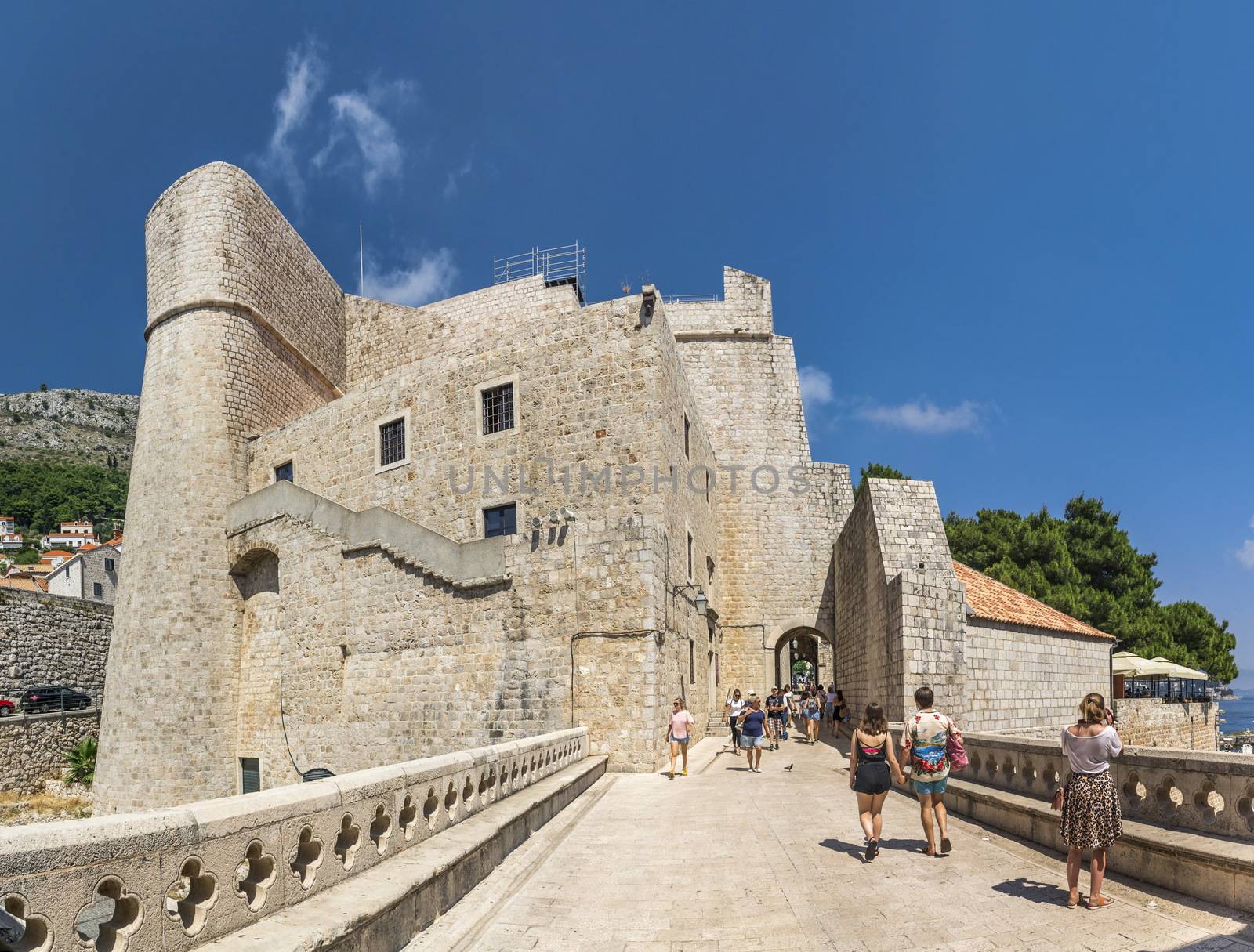 Dubrovnik, Croatia - 07. 13. 2018. Ploce Gate in Dubrovnik Old Town, Croatia, on a sunny summer day.