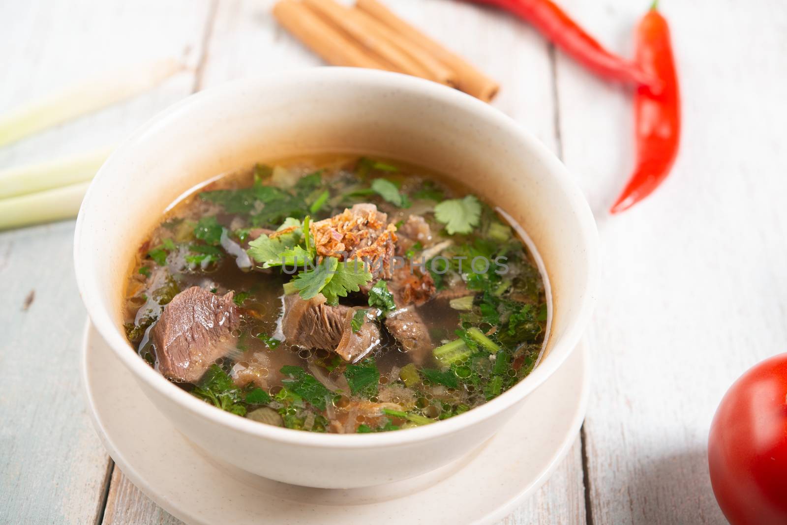 Asian bone soup or sup tulang, popular traditional malay dish.