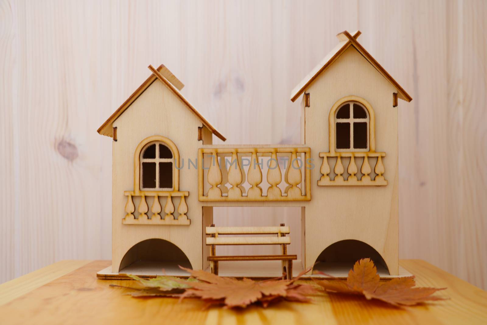 wooden house model with background of starting construction house ,my house concept. by kip02kas