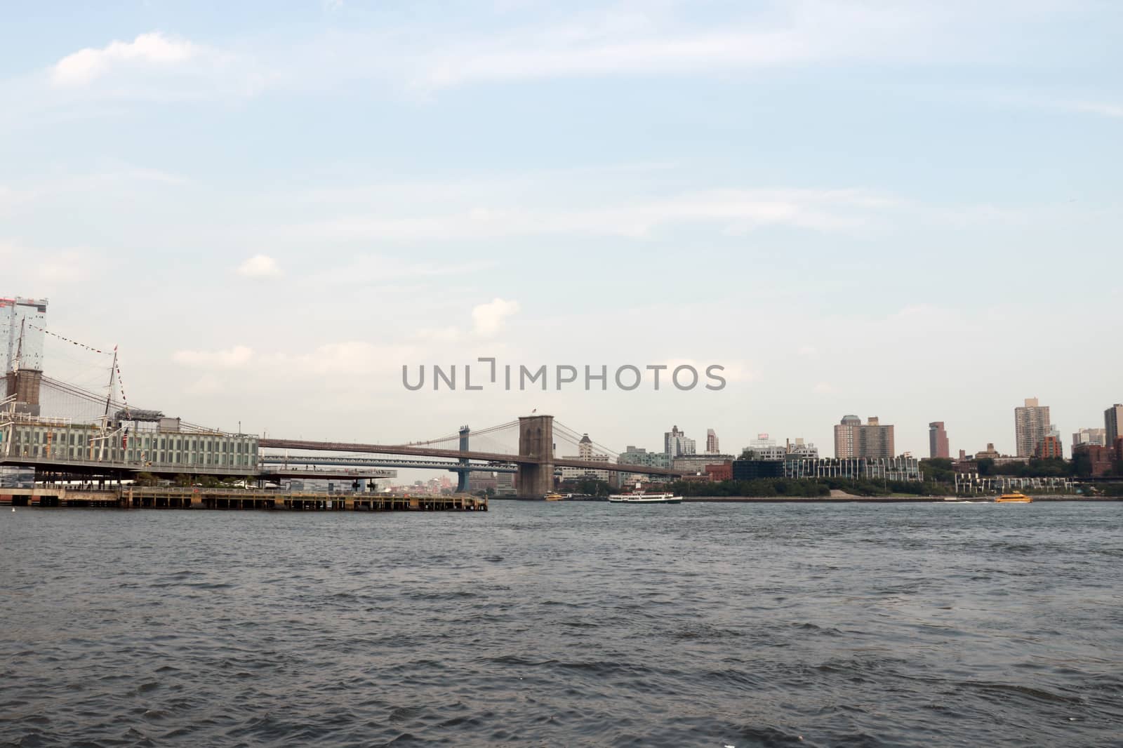 Brooklyn Bridge view and Manhattan skyline. background by kip02kas