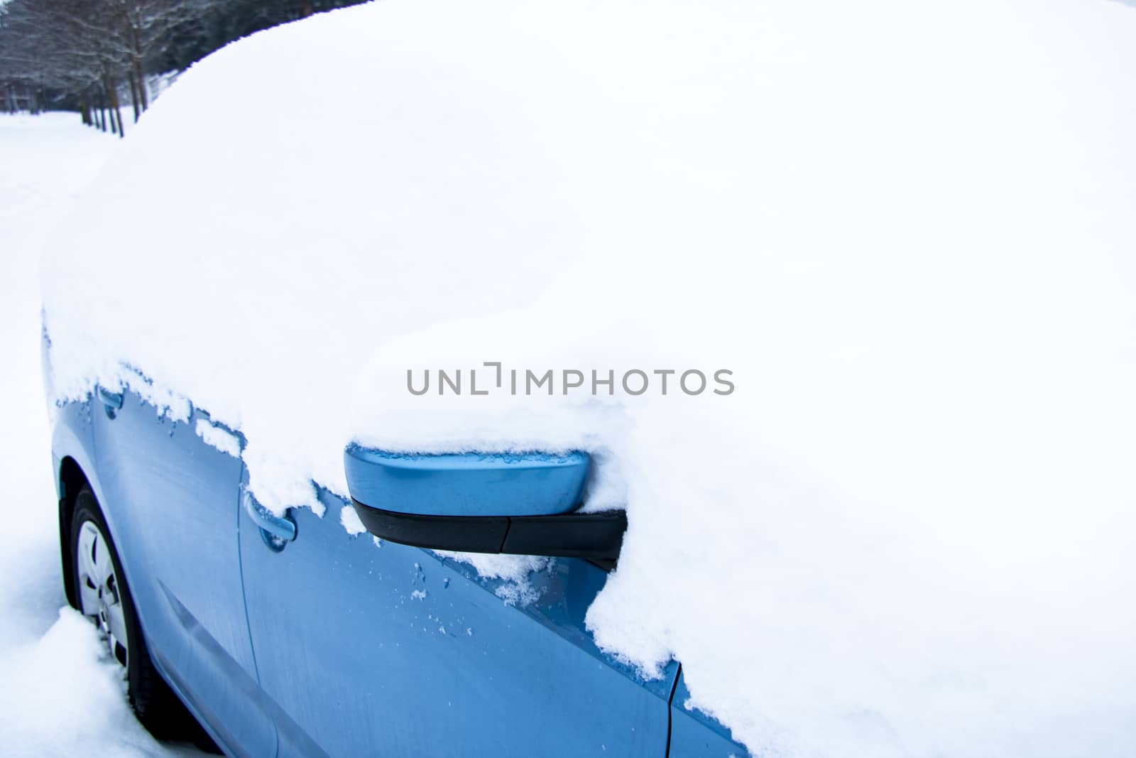 Snow on cars after snowfall. Winter urban scene. by kip02kas