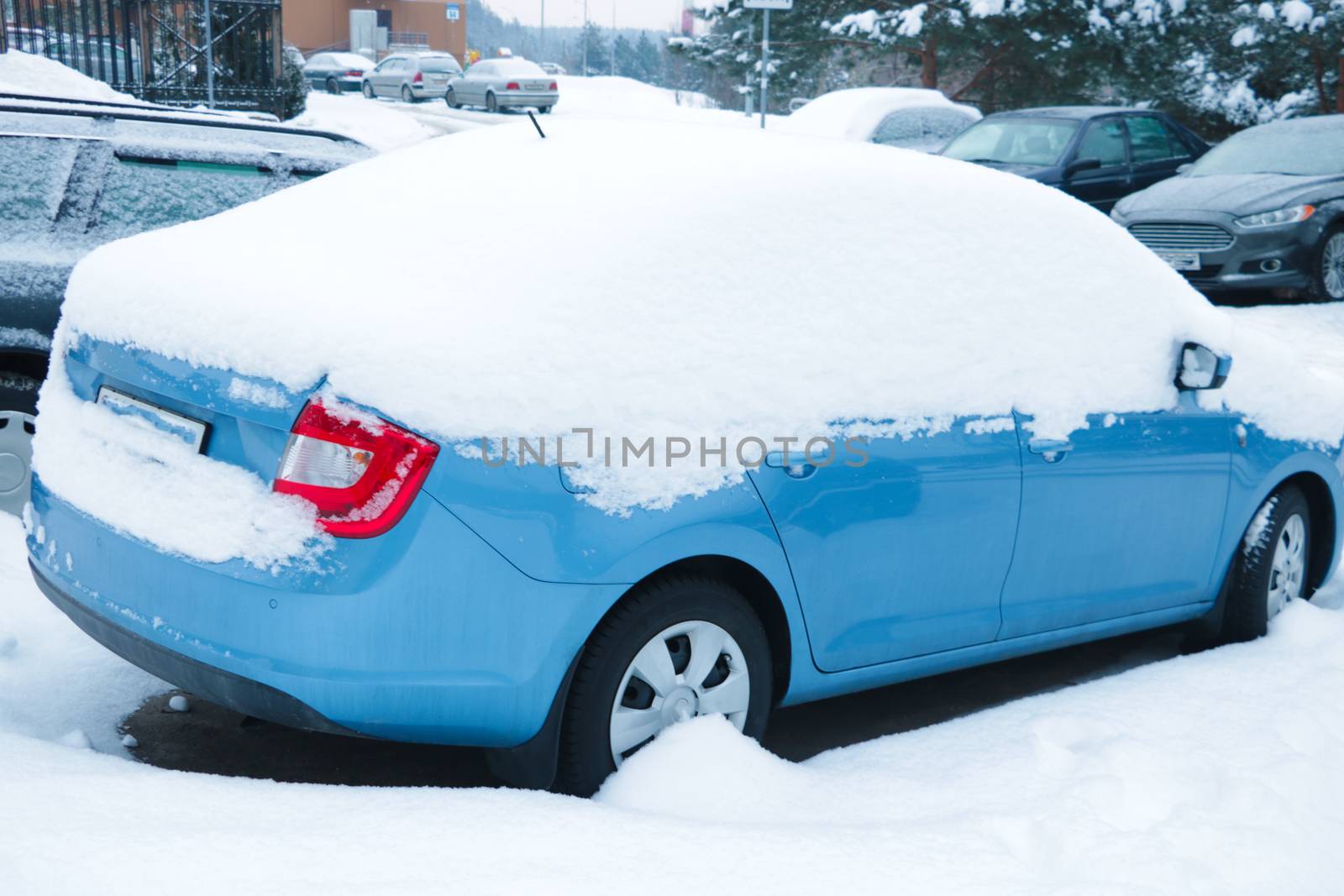 Winter frozen back car window, texture freezing ice glass background. by kip02kas