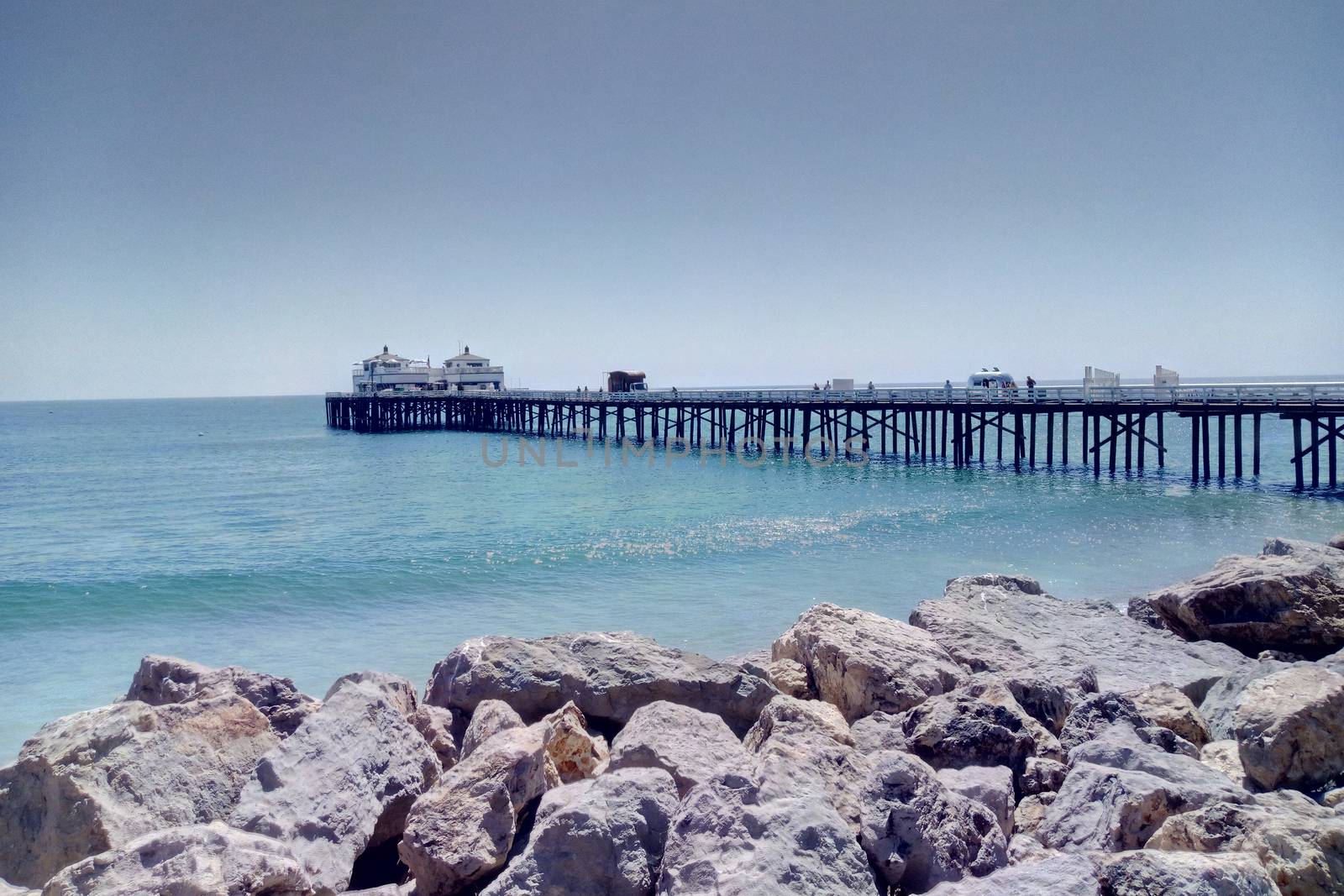 View of the pier on Santa Monica Beach in Southern California, Los Angeles