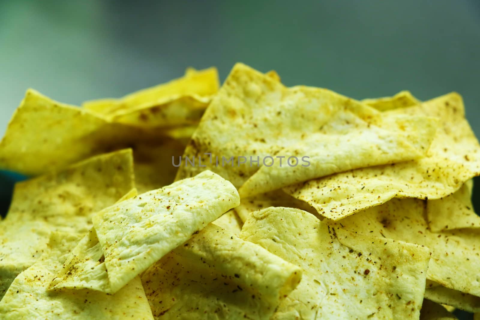 Homemade potato chips, close up