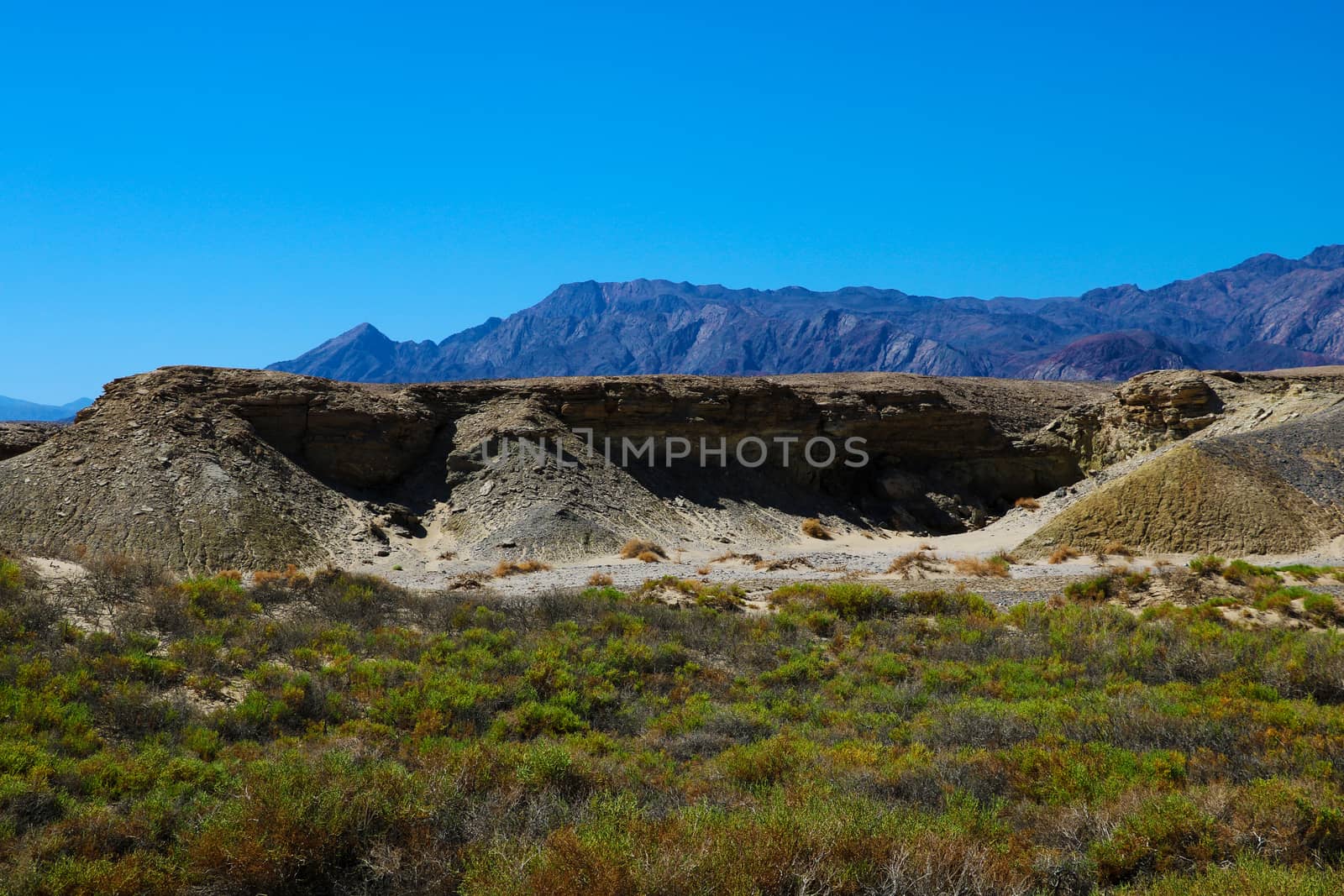 Beautiful view of the mountains and the blue sky in the valley of death