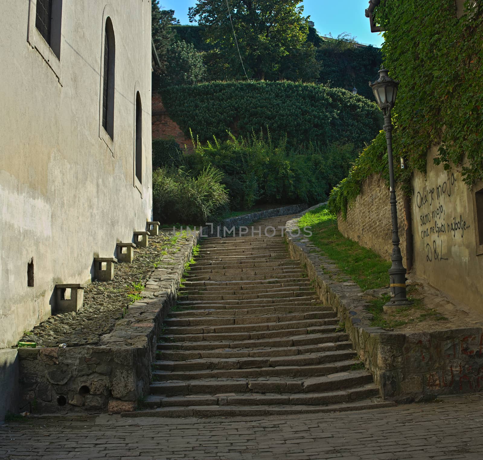 Stone stairs going up at Petrovaradin fortress, Novi Sad