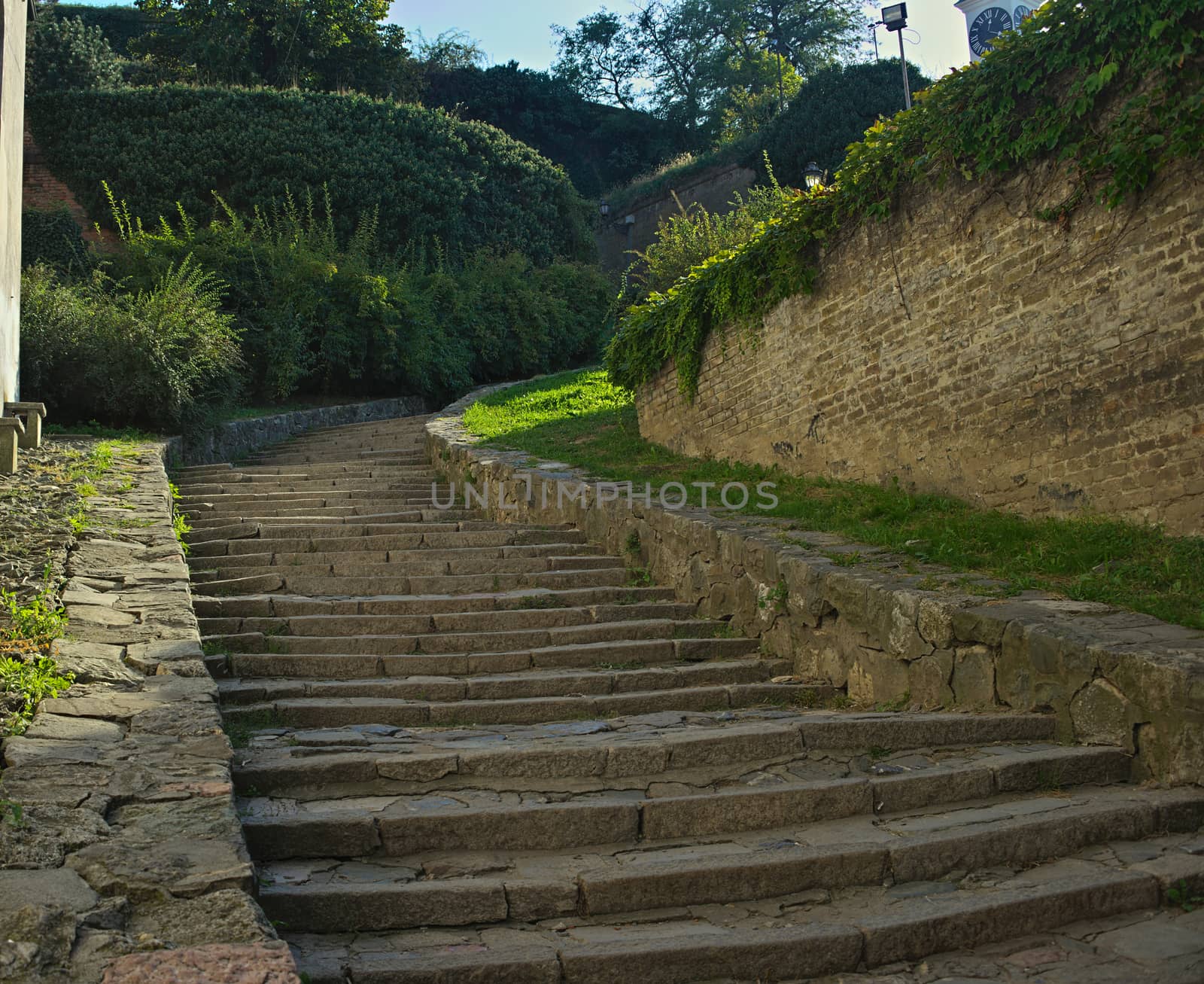 Stone stairs going up at Petrovaradin fortress, Novi Sad