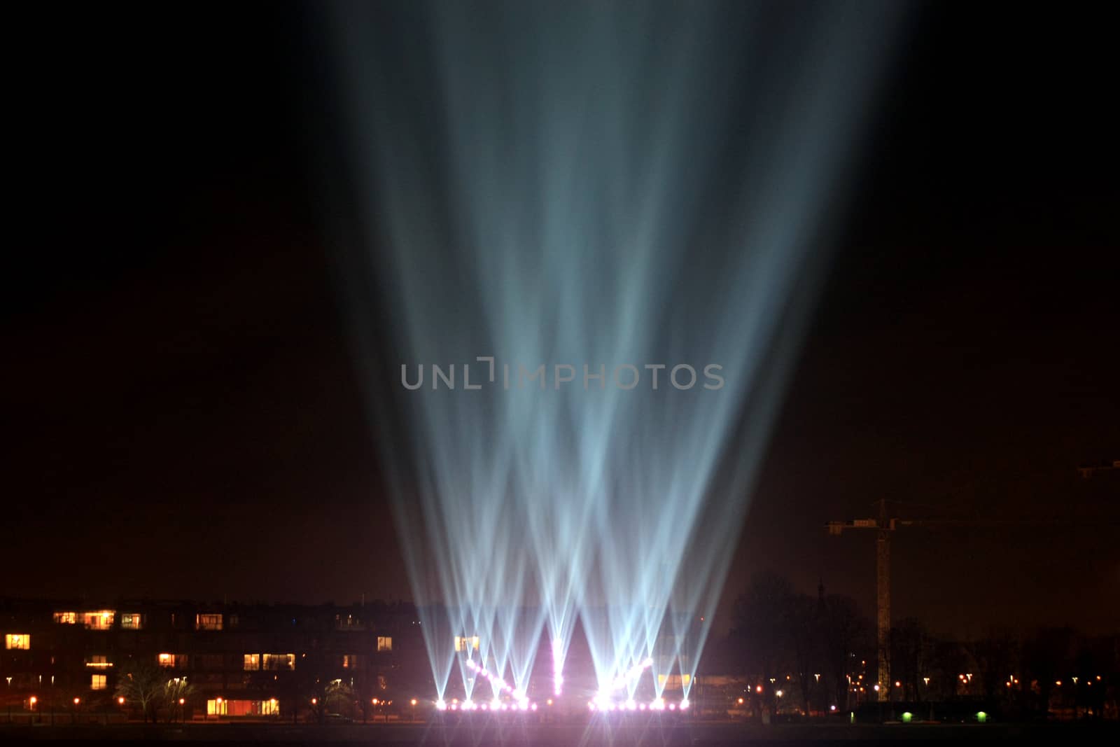 light beams on the city promenade