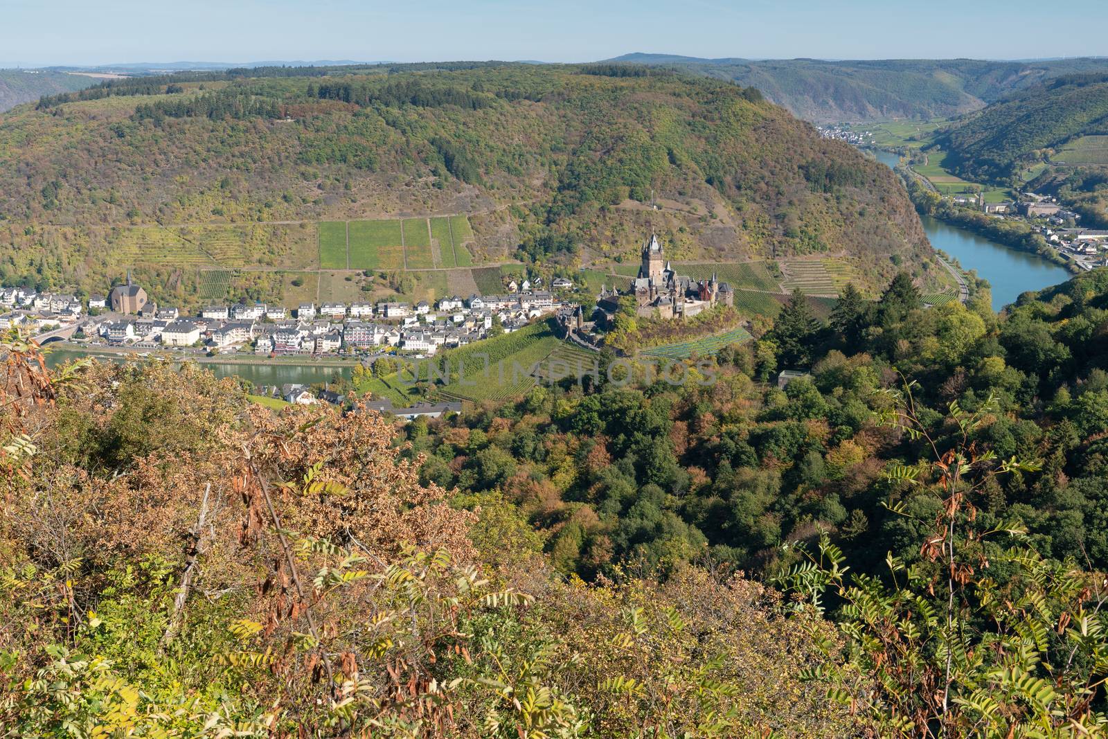 Panoramic view to the city of Cochem close to the Moselle river, Germany Europe