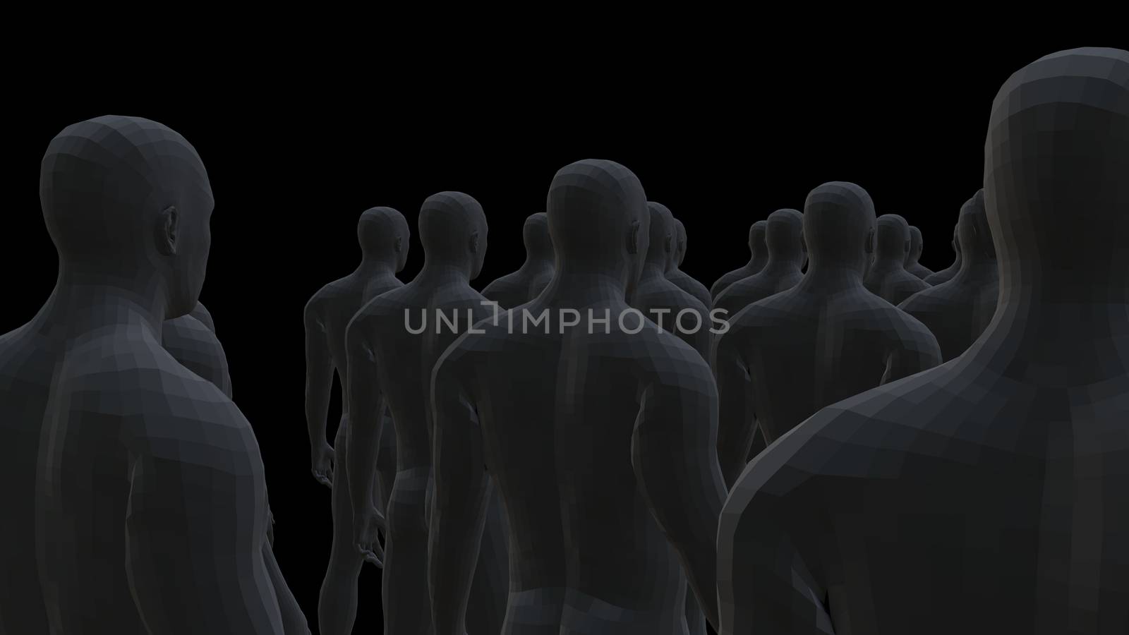 Crowd of 3d people. 3D illustration. Isolated on black background