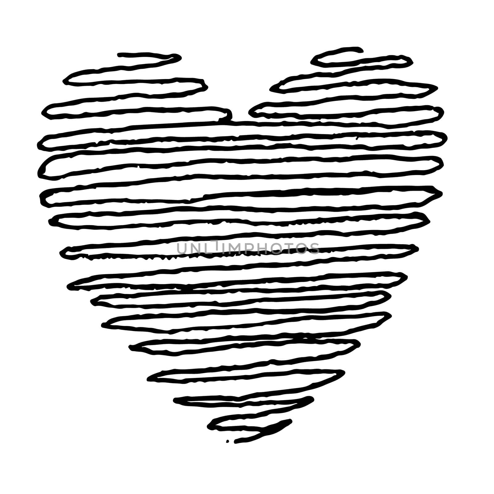 doodle hand drawn heart shaped icon on white background