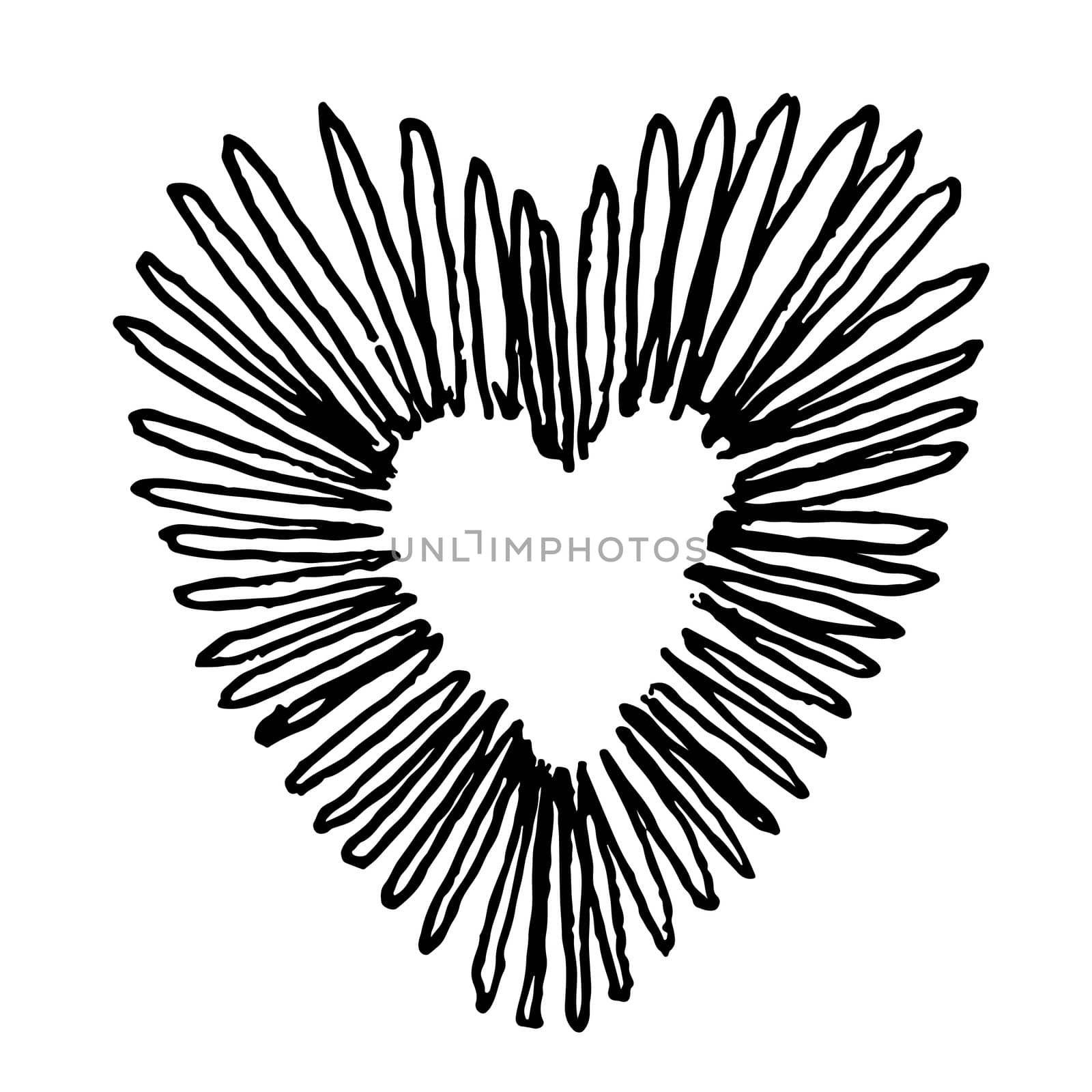 doodle hand drawn heart shaped icon on white background