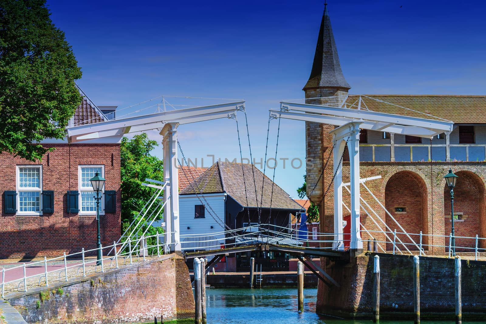 Double Drawbridge in Netherlands Zierikzee. Entrance to the historic port town.