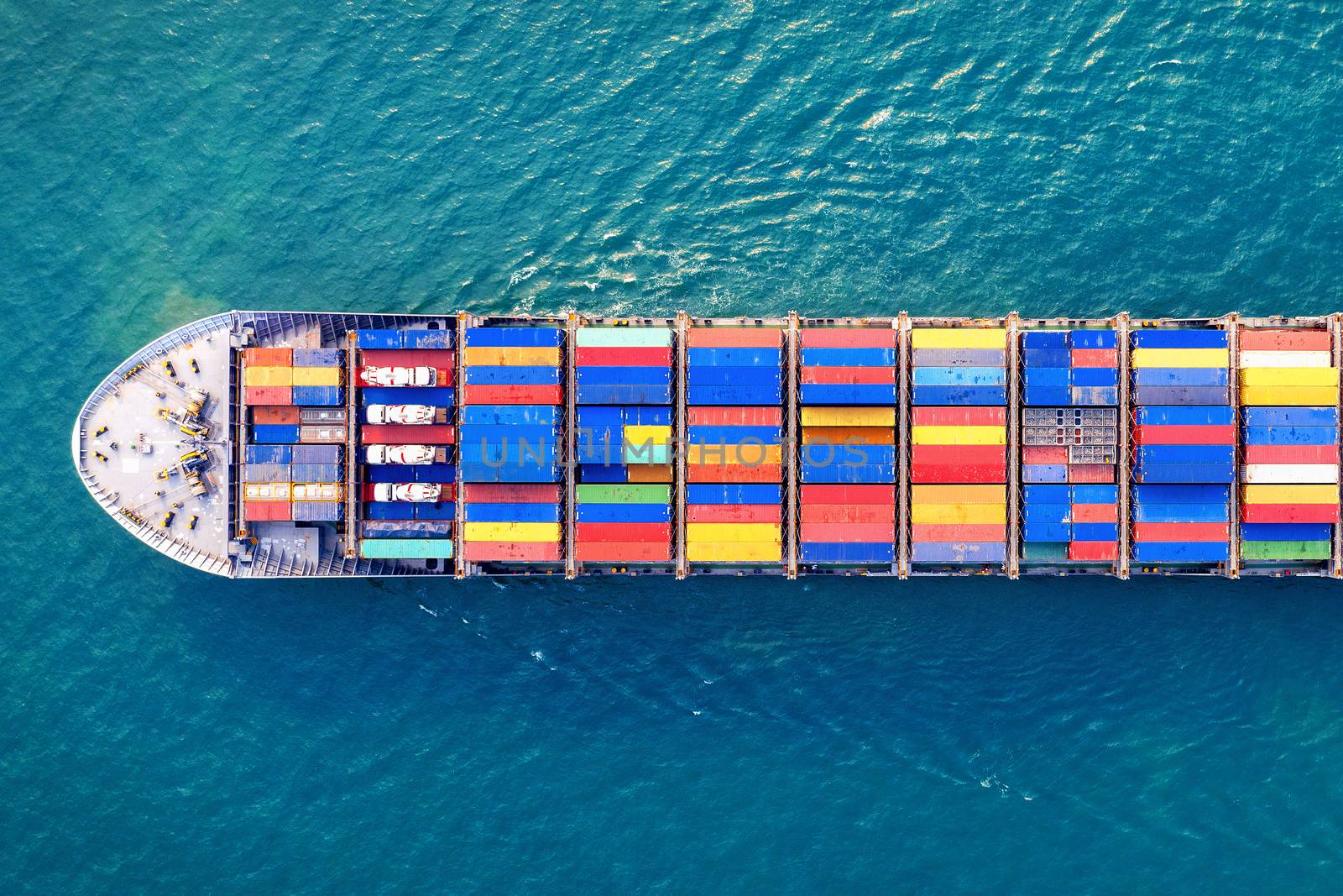 Aerial view of container cargo ship in sea. by gutarphotoghaphy