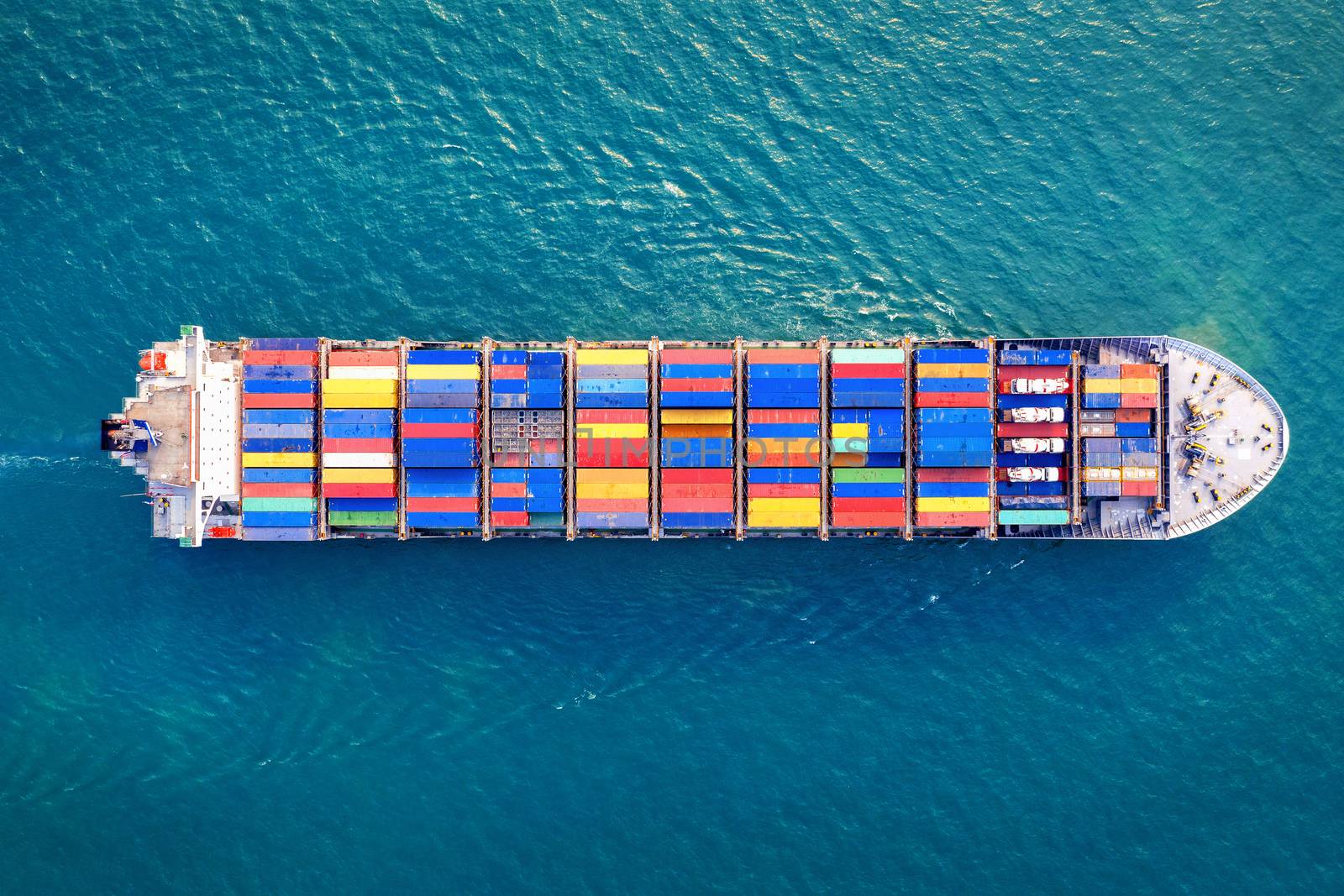 Aerial view of container cargo ship in sea. by gutarphotoghaphy
