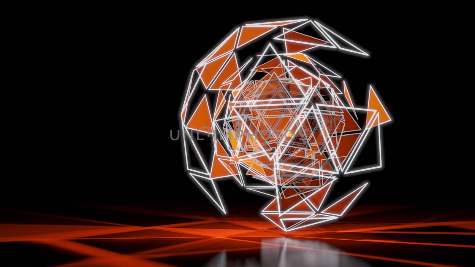 Polygonal Orange Abstract Triangle Glow Sphere on Dark Space Background by cherezoff