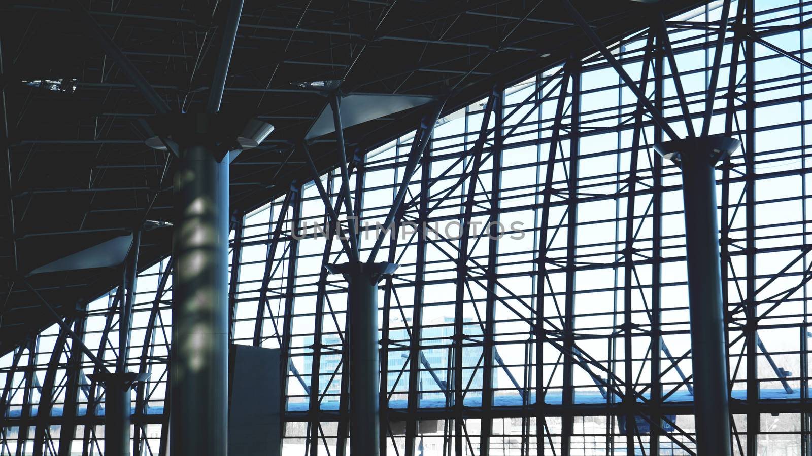 Steel structure workshop in construction, steel frame factory building closeup