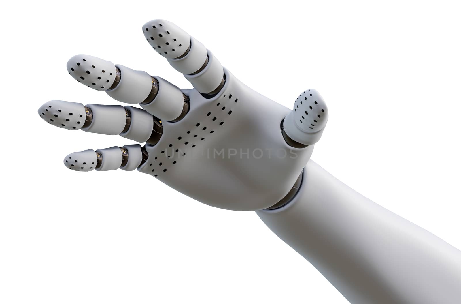 White Robot Hand, Isolated on White Background. 3D rendering