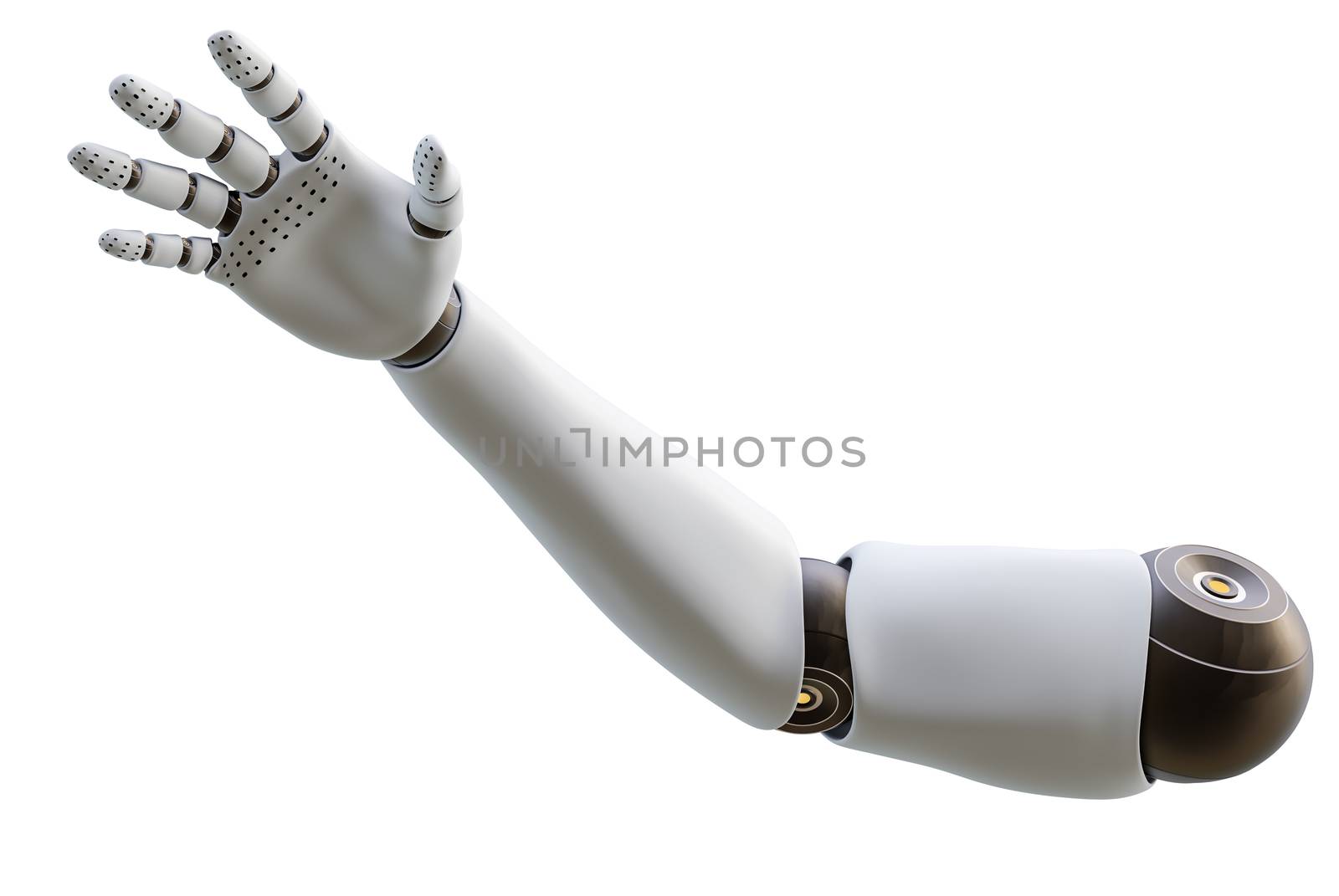 White Robot Hand, Isolated on White Background. 3D rendering