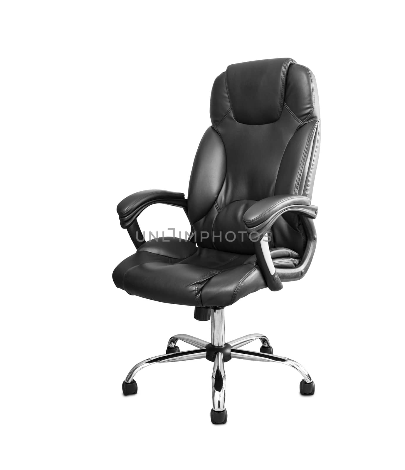 The office chair from black leather. Isolated on white background. With clipping path