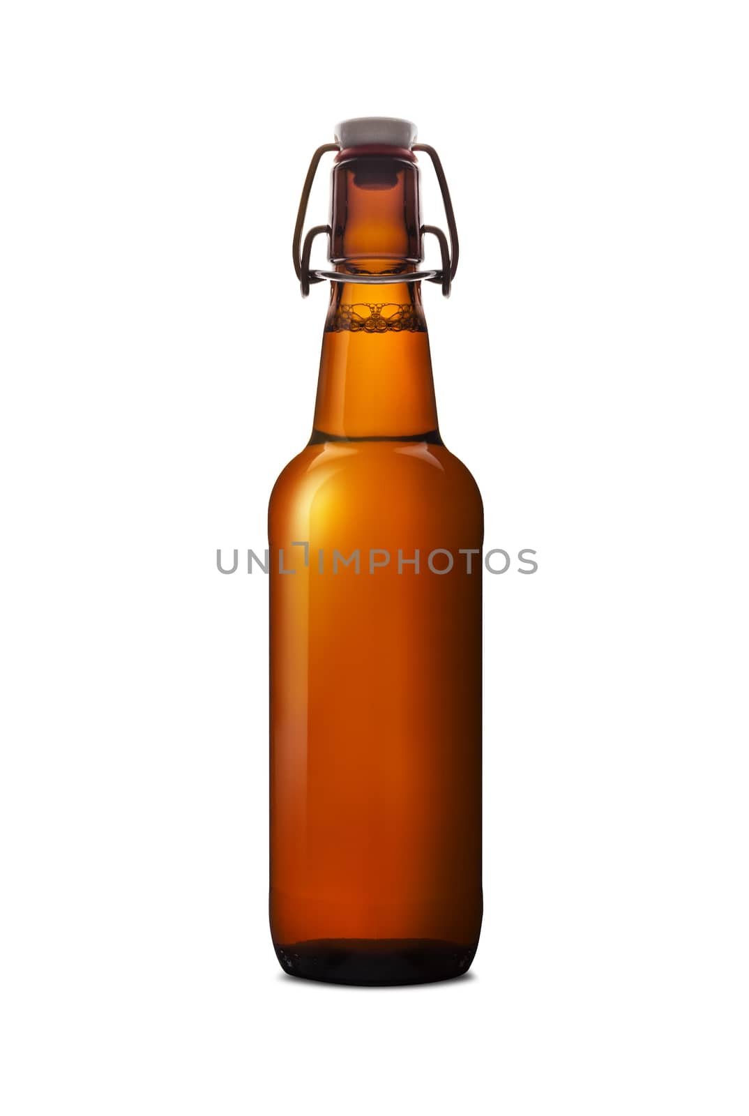 Old brown bottle of beer isolated on white background by SlayCer