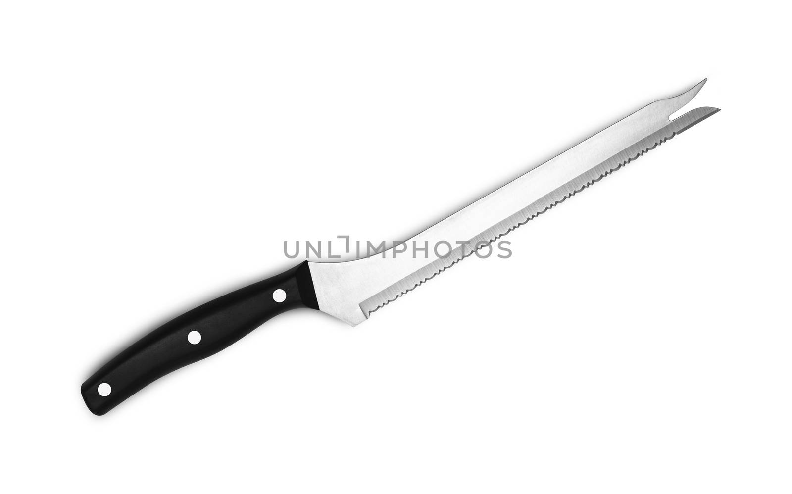 Knife Serrated for kitchen. Isolated on white background. With clipping path