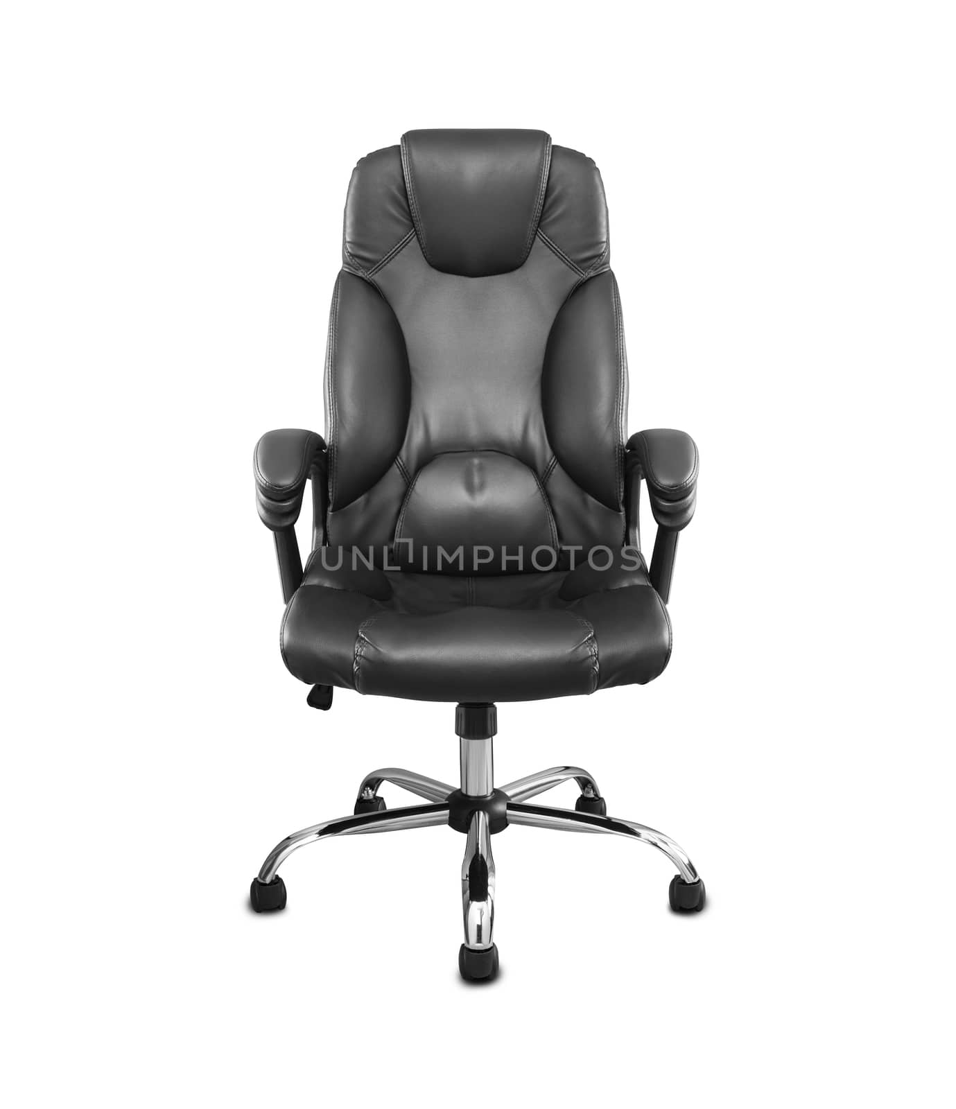 The office chair from black leather. Isolated on white background. With clipping path