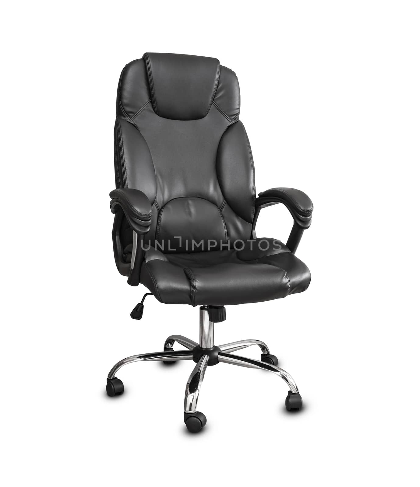 The office chair from black leather. Isolated on white background. by SlayCer