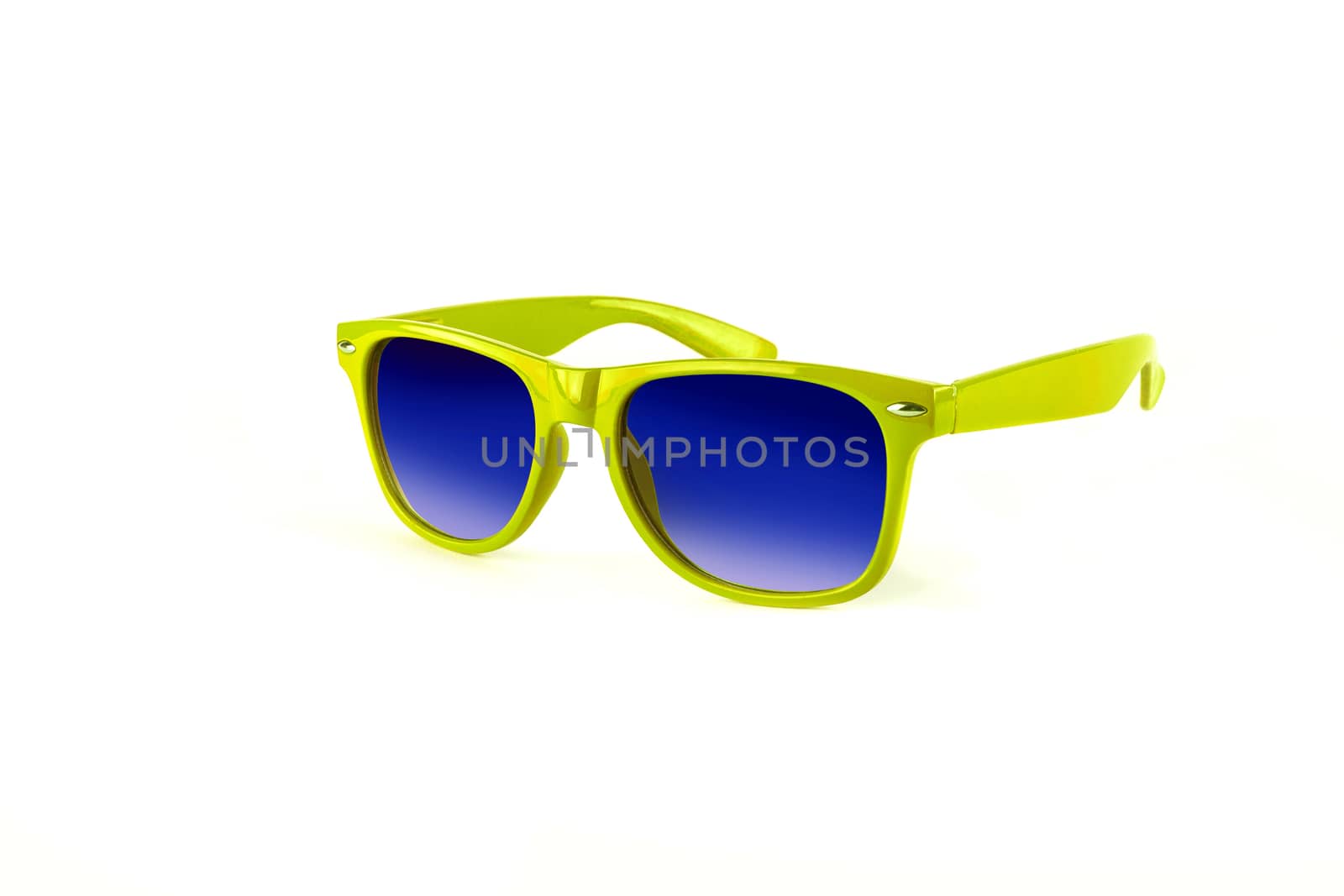 Yellow sunglasses to protect your eyes from the sun isolated on white background