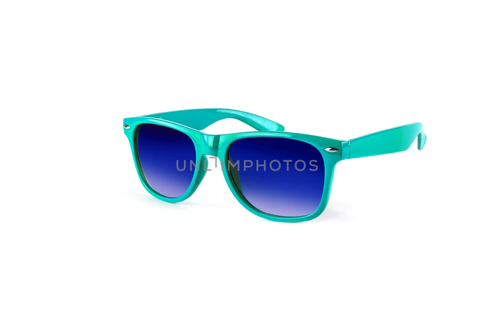 Blue sunglasses to protect your eyes from the sun isolated on white background