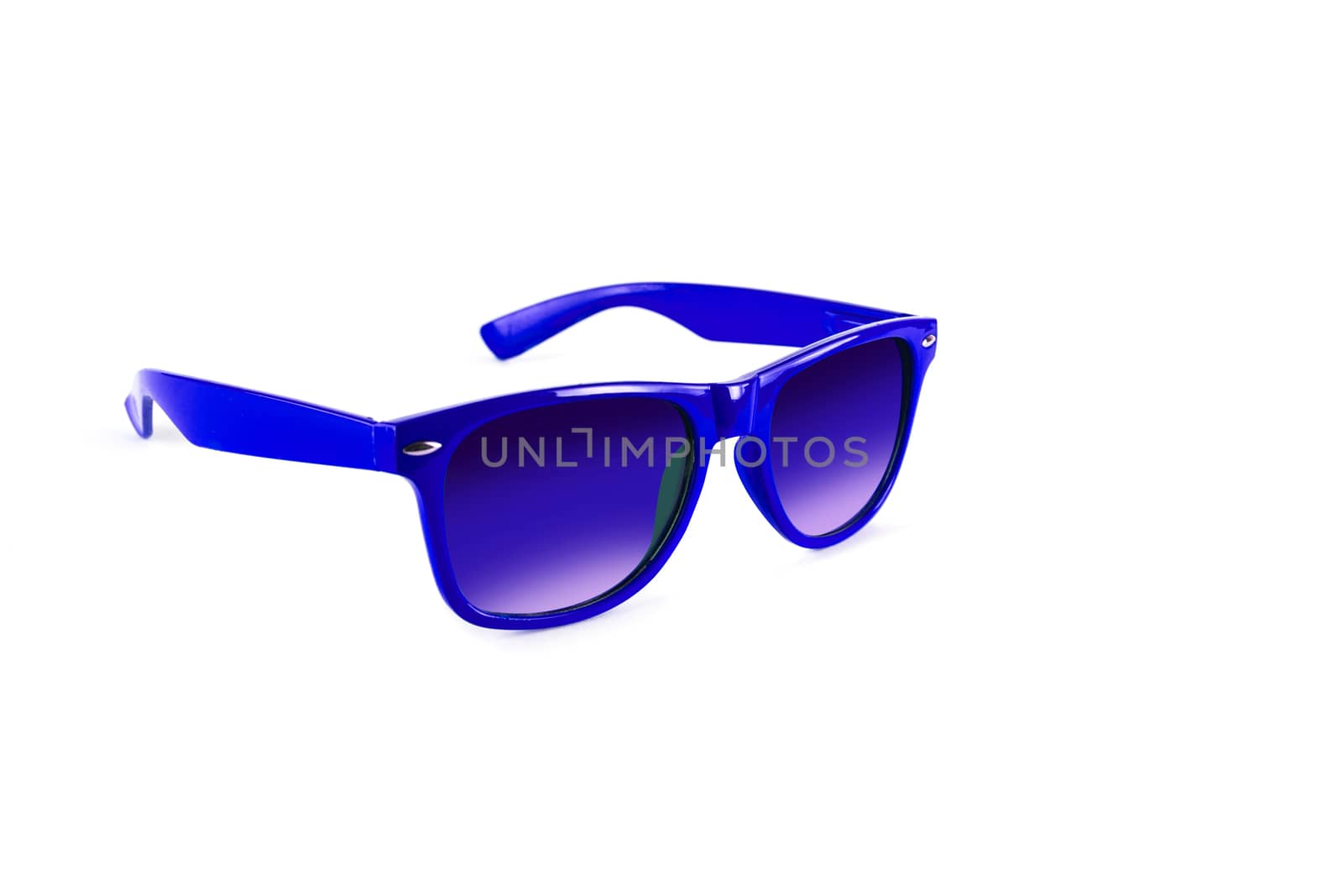 Blue sunglasses to protect your eyes from the sun isolated on white background