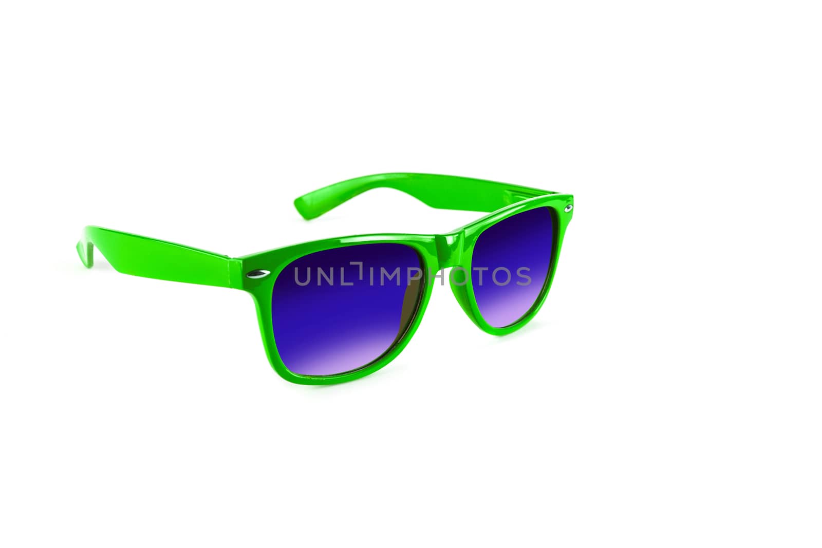 Green sunglasses to protect your eyes from the sun isolated on white background