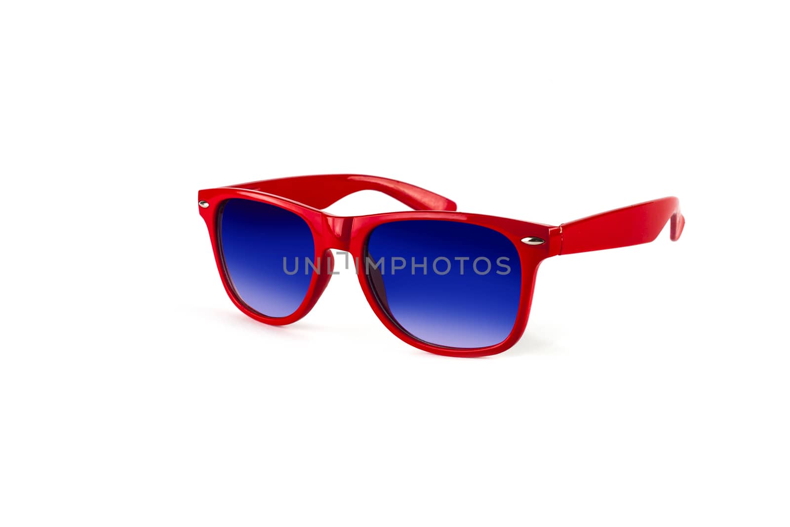 Red sunglasses to protect your eyes from the sun isolated on white background