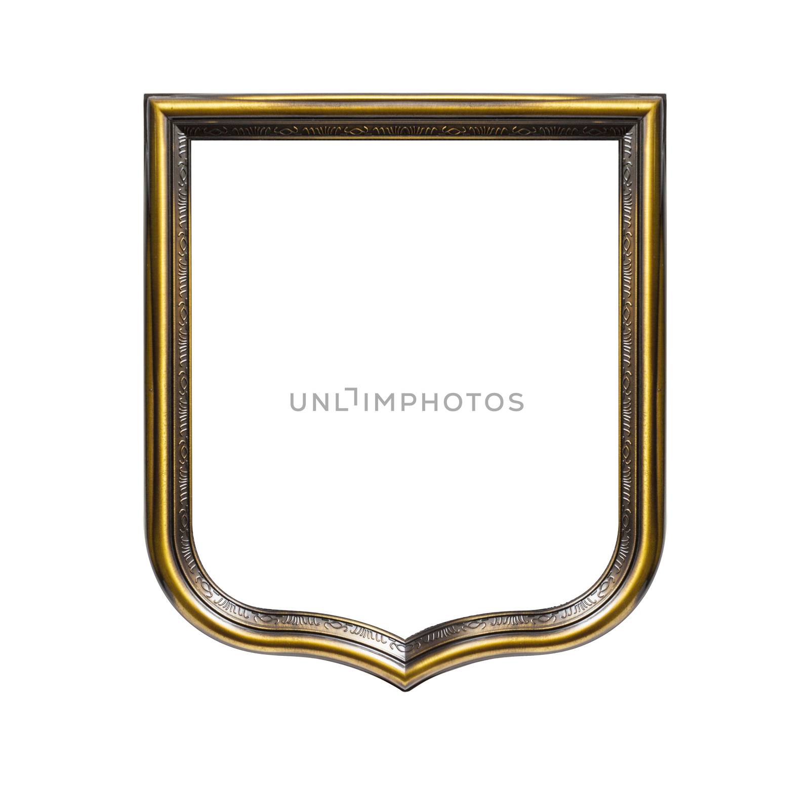 Heraldic shield diploma in wooden frame isolated on white background