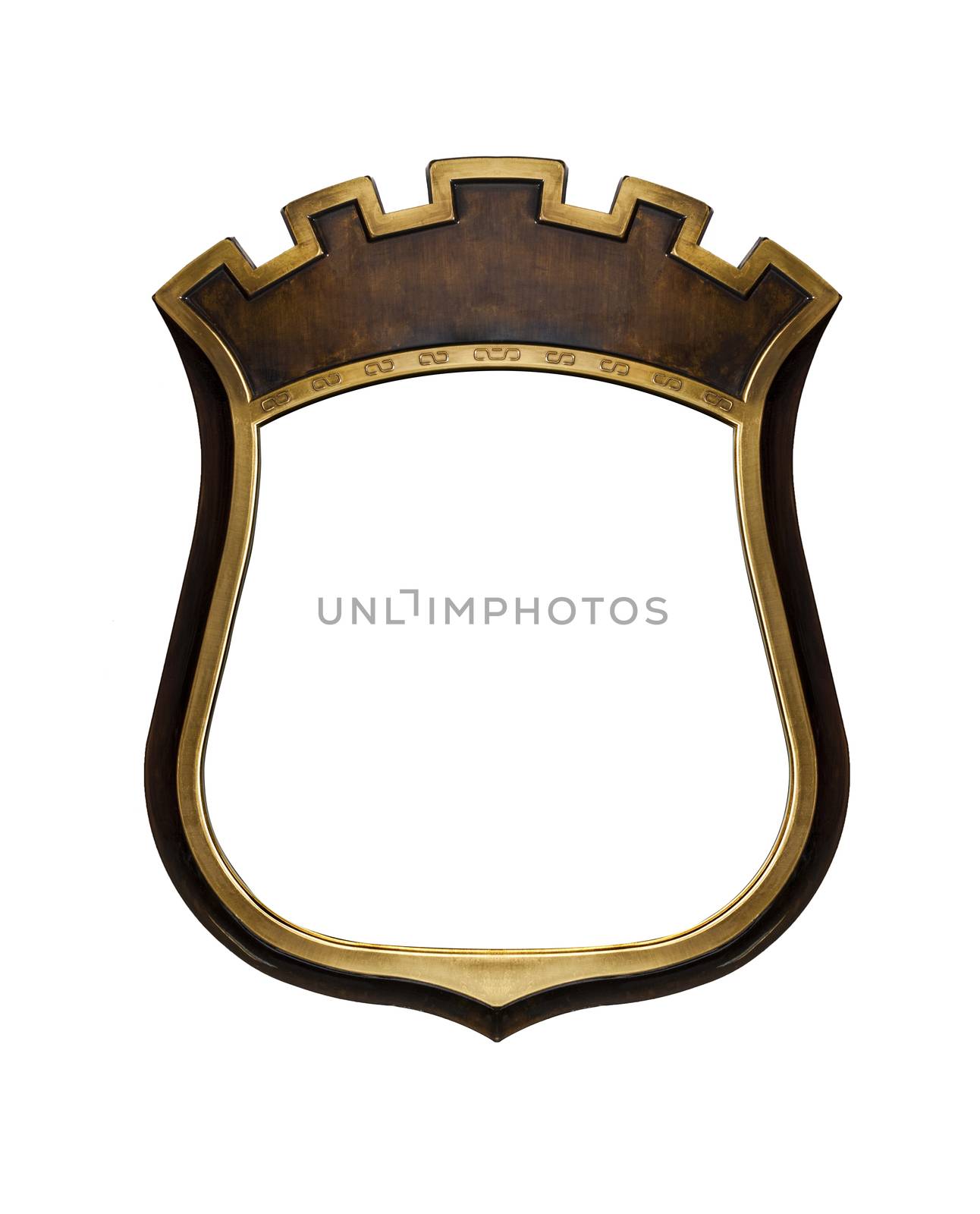 Heraldic shield diploma in wooden frame isolated on white background