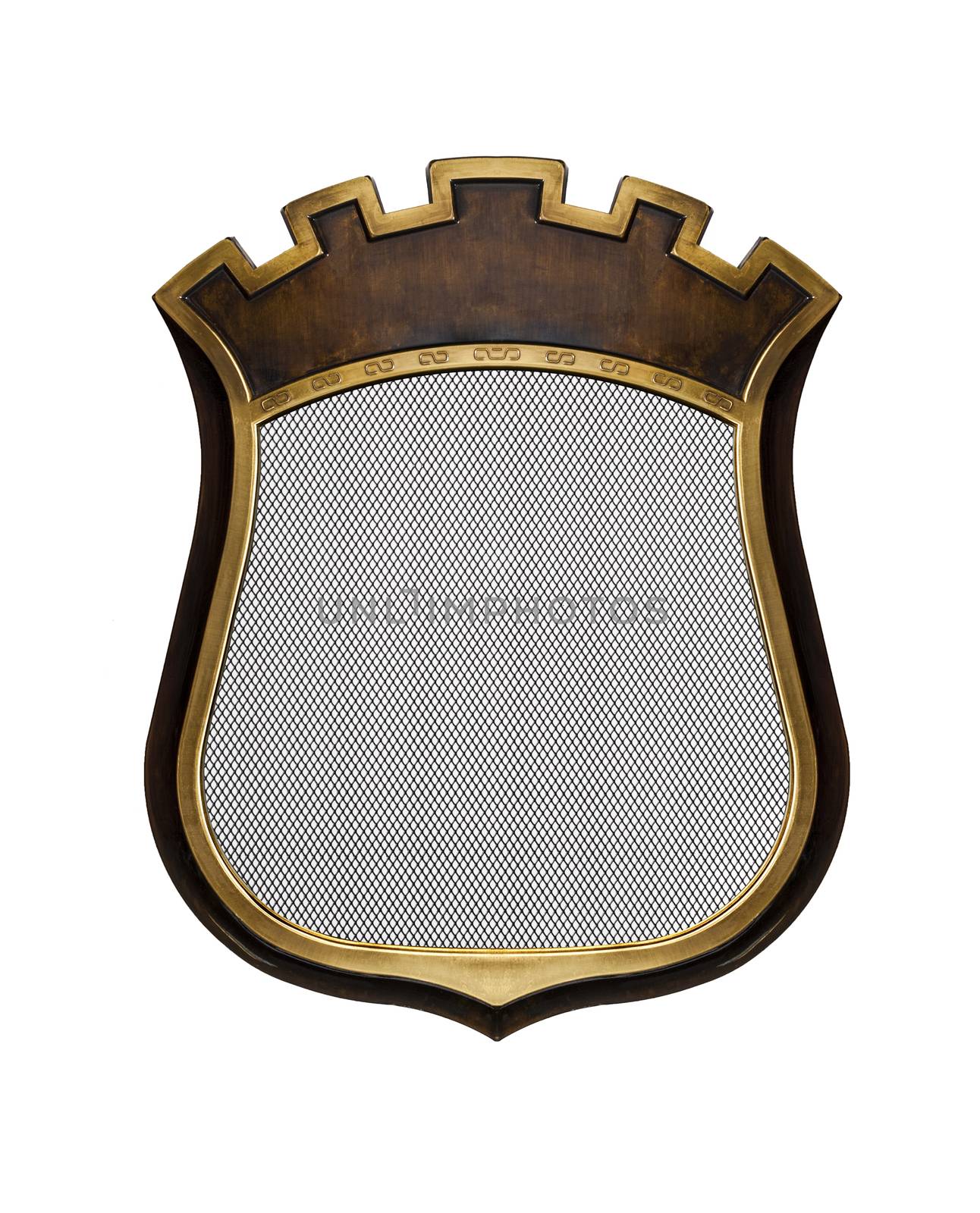 Heraldic shield diploma in wooden frame isolated on white background