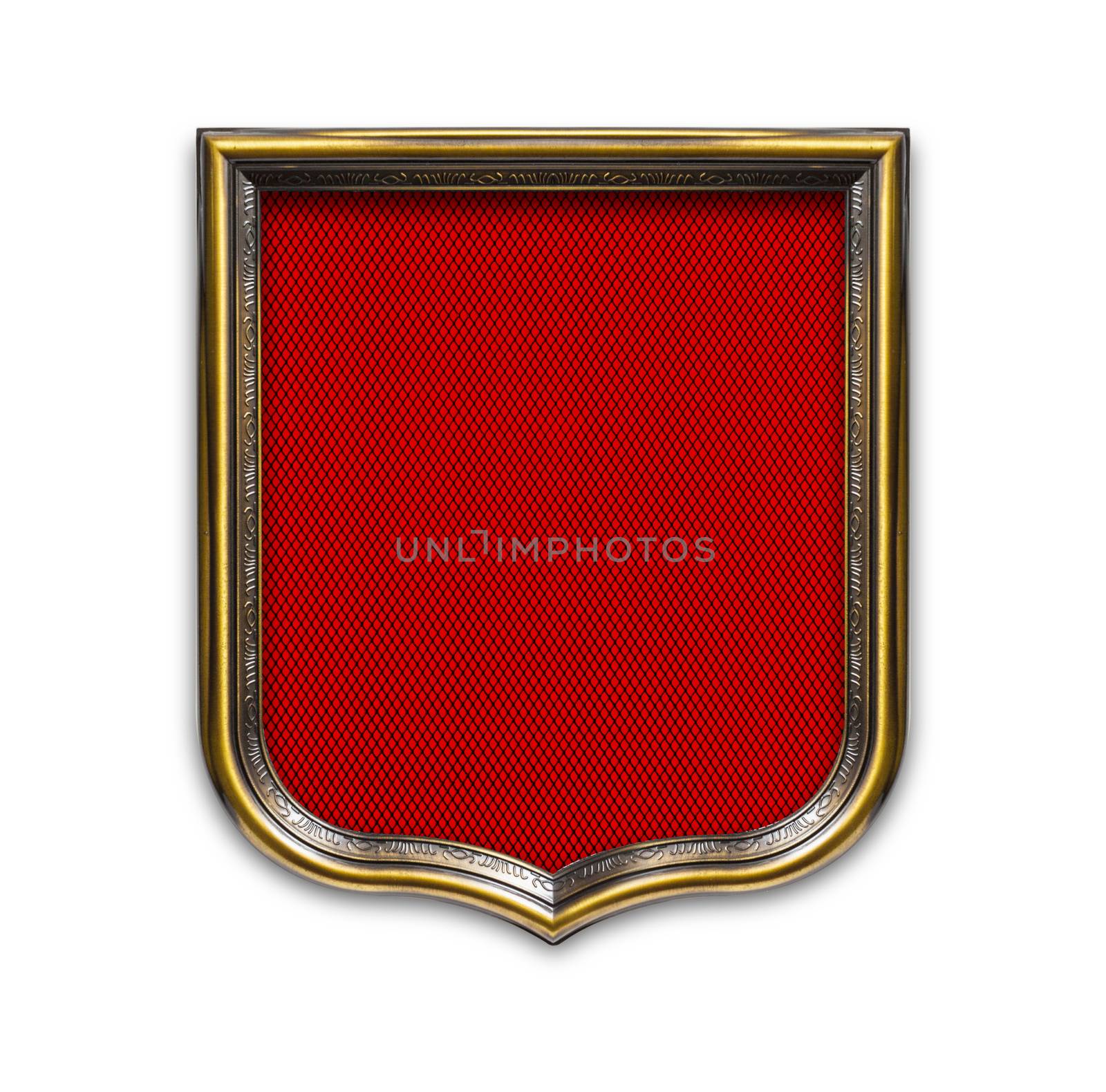 Heraldic shield diploma in wooden frame isolated on white background