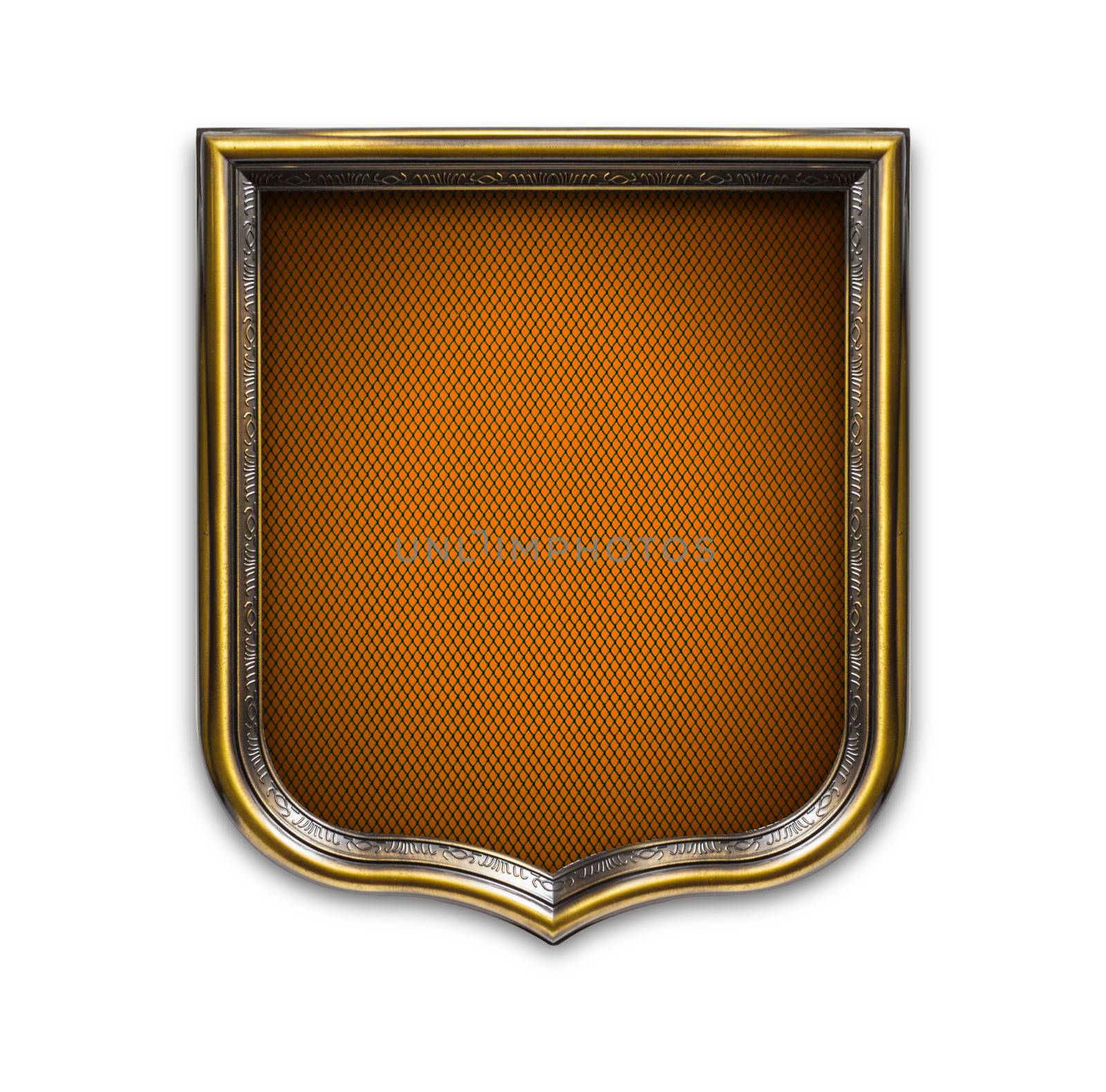 Heraldic shield diploma in wooden frame isolated on white background