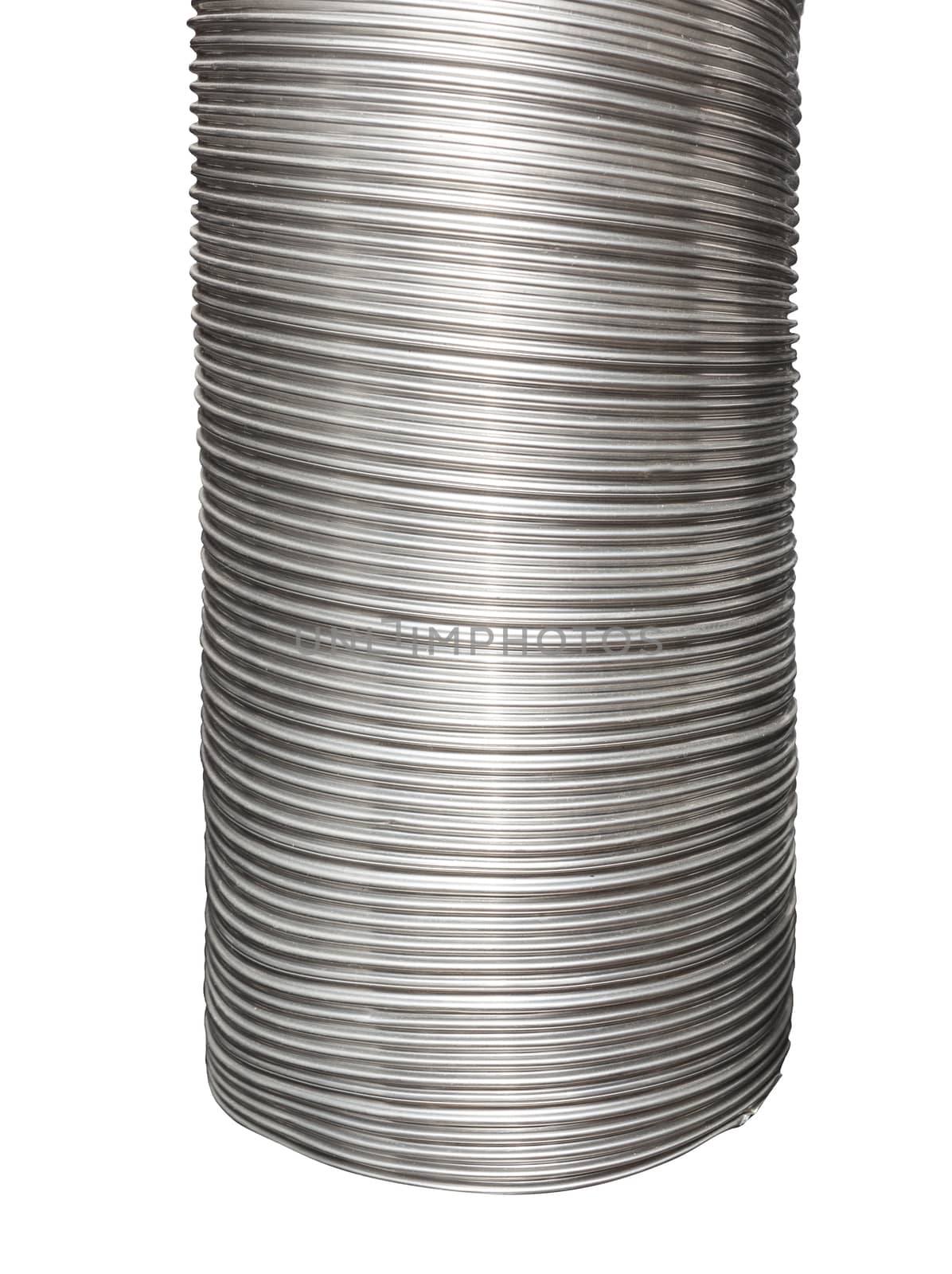 Corrugated striped metal tube. Isolated on white background