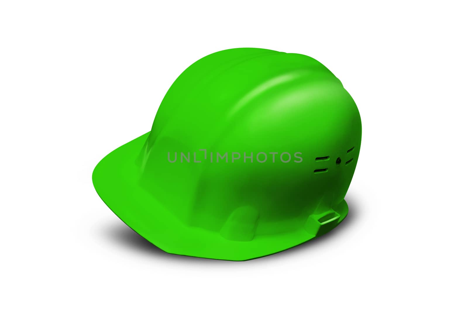 Green Plastic safety helmet. Isolated on white background